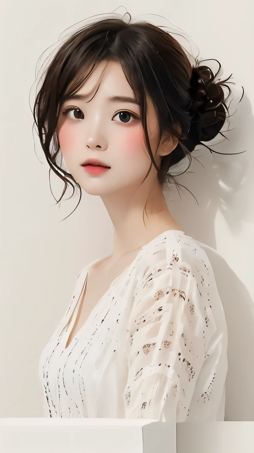 (((simple configuration)))、(((The background is a white wall:1.2)))、one girl、perfect ???????、painterly、sketch、very delicate、wall with cloud-like pattern、、Floral、delicate depiction、abstract、Bright colors overall、Gentle color、Taisho romance、(masterpiece、highest quality、highest quality、official art、beautiful beautiful:1.2)、