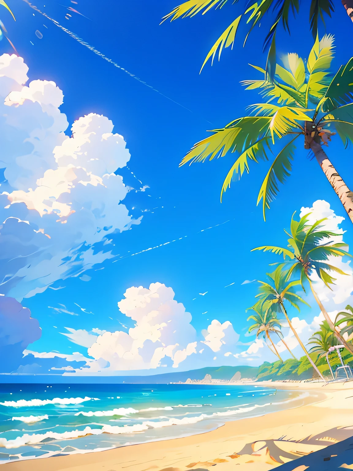 beach、海sandy beach、Palm tree、blue sky、sandy beach