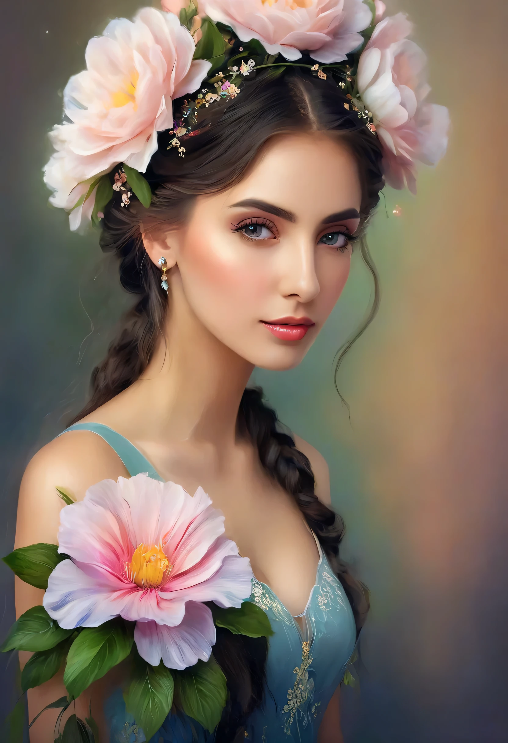 Arafed portrait of a woman with flowers in her hair, beautiful portrait image, beautiful portrait photo, beautiful portrait in fantasy style, beautiful fantasy portrait, beautiful gorgeous digital art, Very beautiful portrait, beautiful digital art, beautiful feminine face, Beautiful girl, flower goddess, beautiful art uhd 4k, beautiful digital painting, Very beautiful photo, feminine beautiful face, female portrait