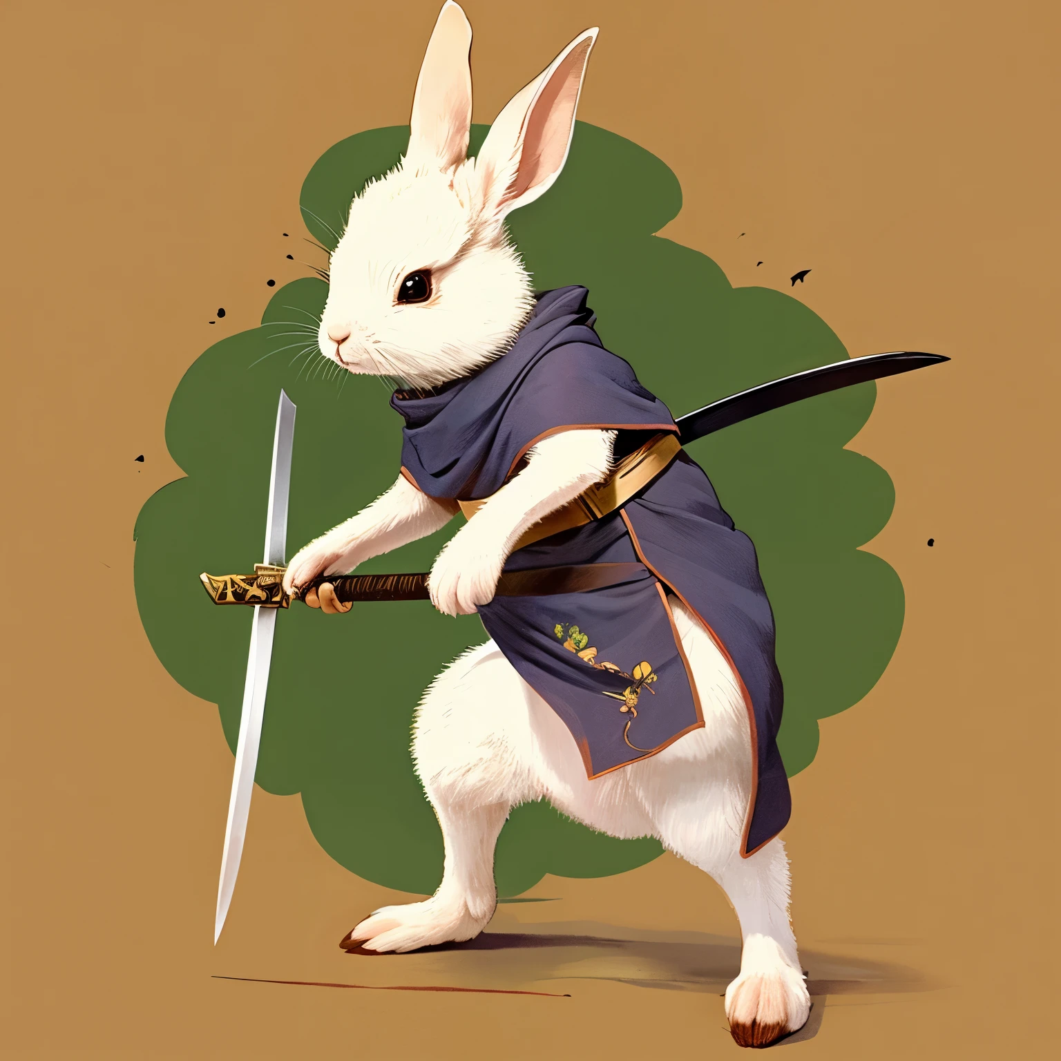 Rabbit、bipedal walking、prepare a sword、Ukiyo-e、animal、