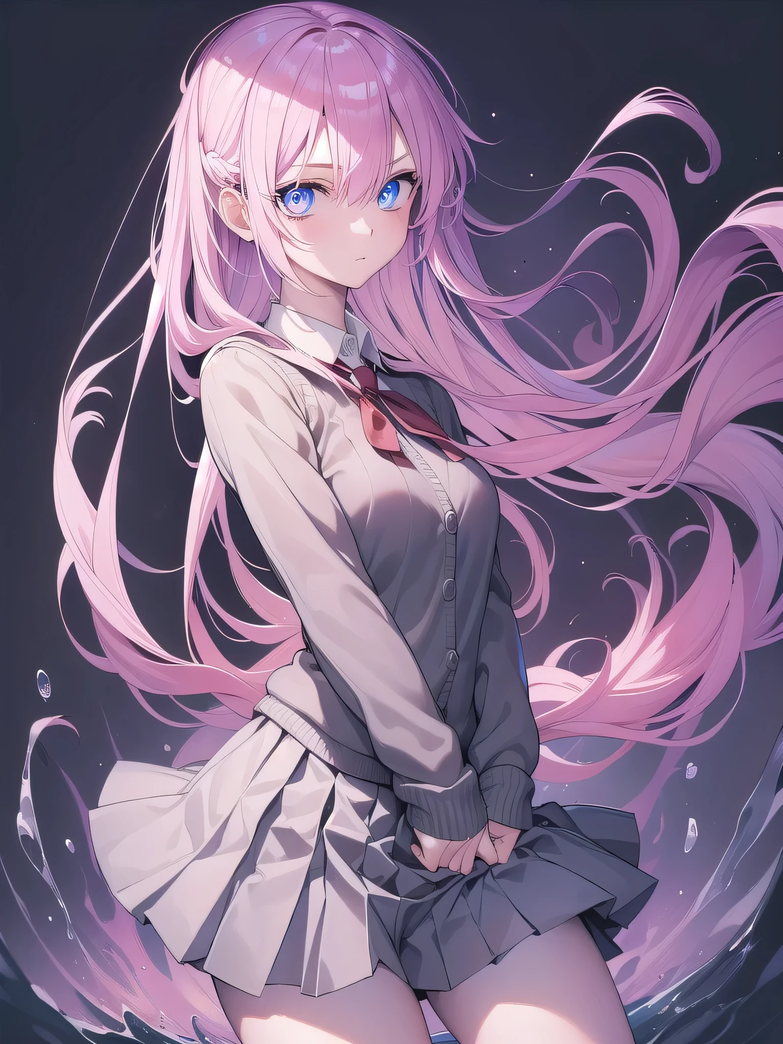 miyakoshikimori, miyako shikimori, long hair, blue eyes, hair between eyes, pink hair,
BREAK skirt, shirt, school uniform, white shirt, pleated skirt, collared shirt, sweater, gray skirt, ribbon, red ribbon,
壊す looking at viewer,
Break the white background、destroy colorless transparency (masterpiece:1.2), highest quality, High resolution, unity 8k wallpaper, (shape:0.8), (fine and beautiful eyes:1.6), highly detailed face, perfect lighting, Very detailed CG, (perfect hands, perfect anatomy),