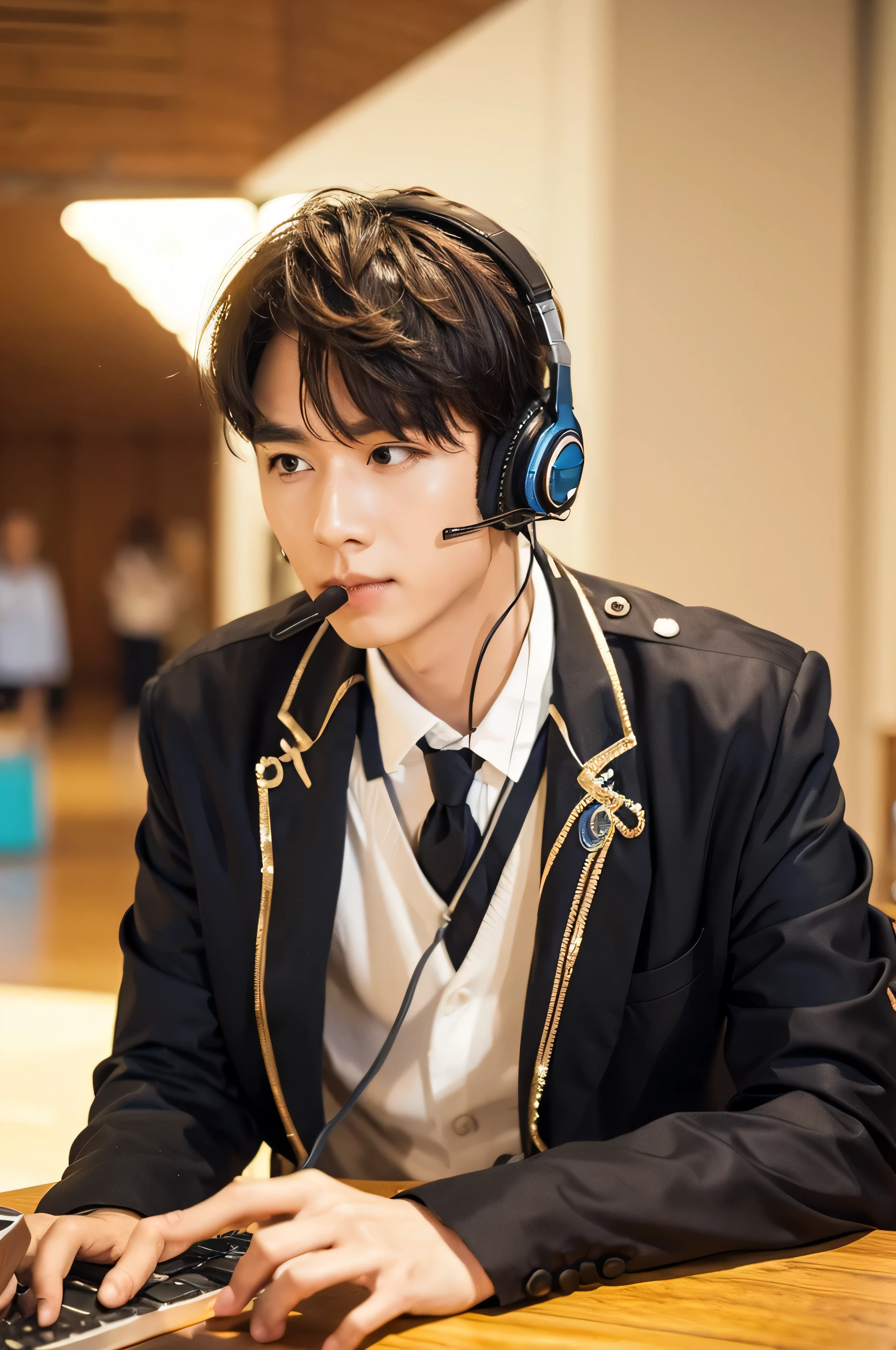 a reception officer uses a headset