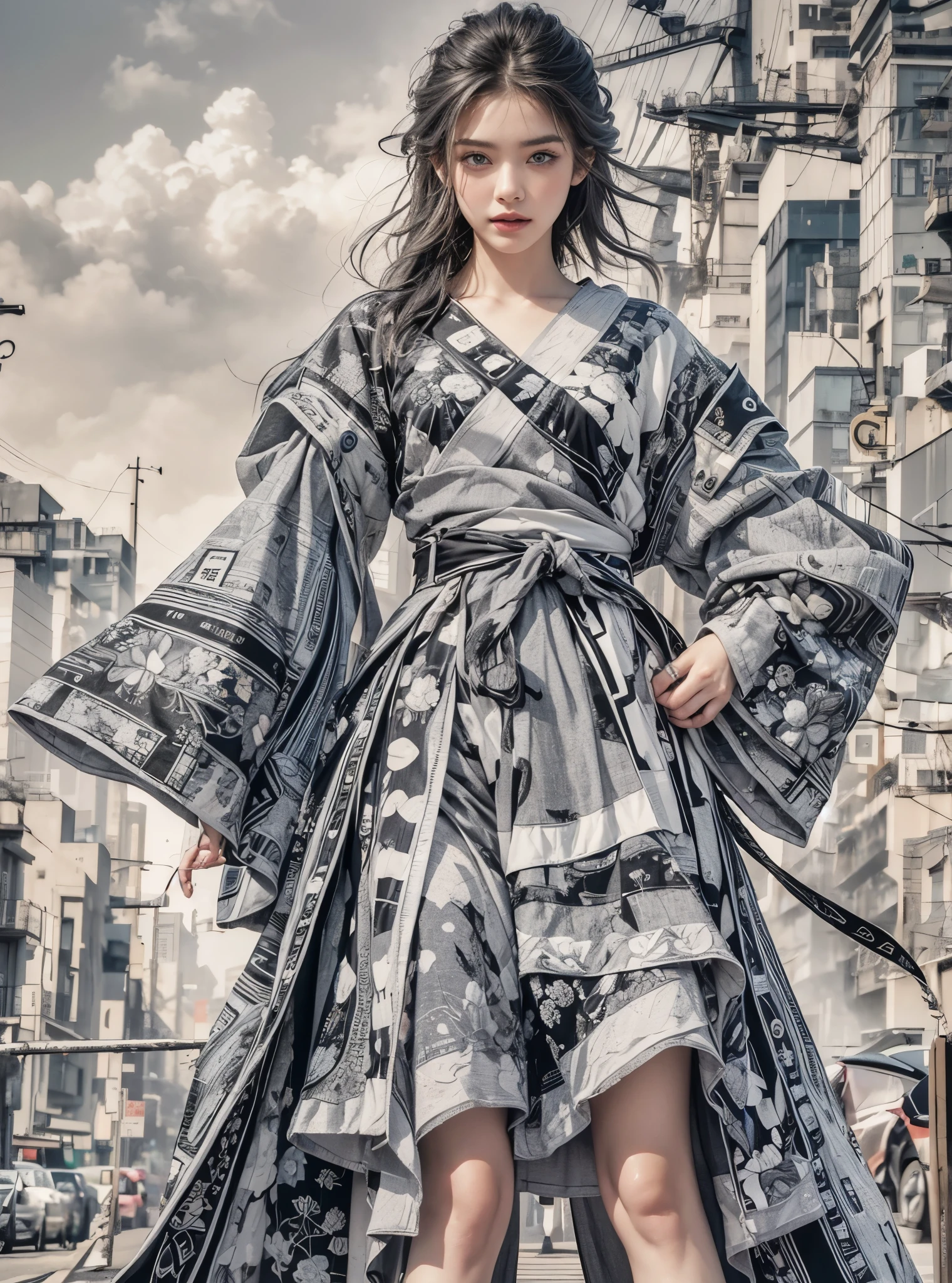 breasts outline, breast shape visible through clothing, big beautiful breasts, 1girl, masterpiece, 8k, best quality, outdoor, stand, snow, light purple feiyufu, sword , <lora:feiyufu_v1:0.8>