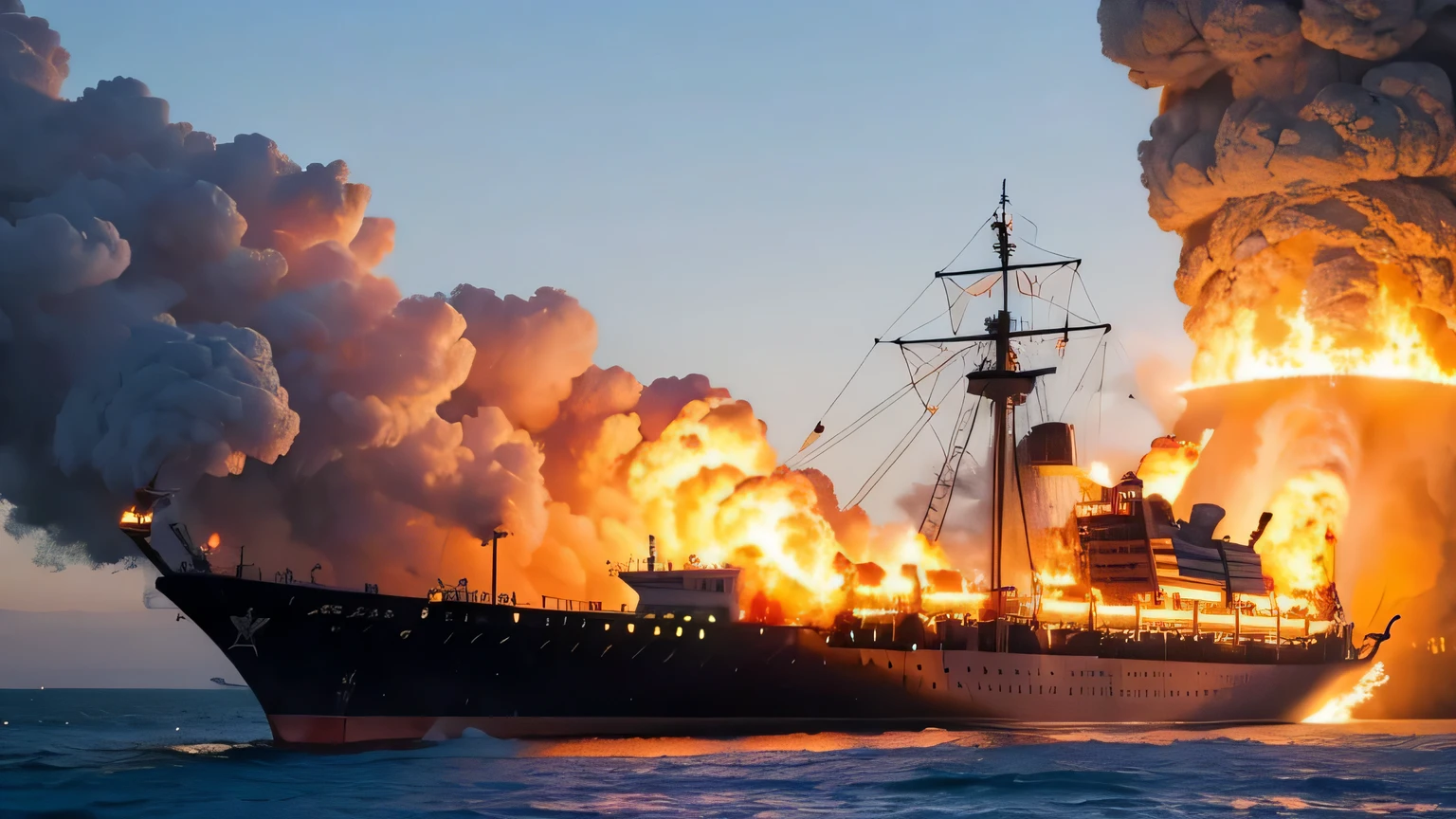 The ship is on fire