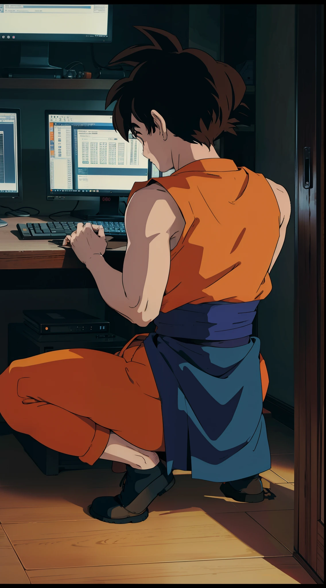 goku, mesa, computador