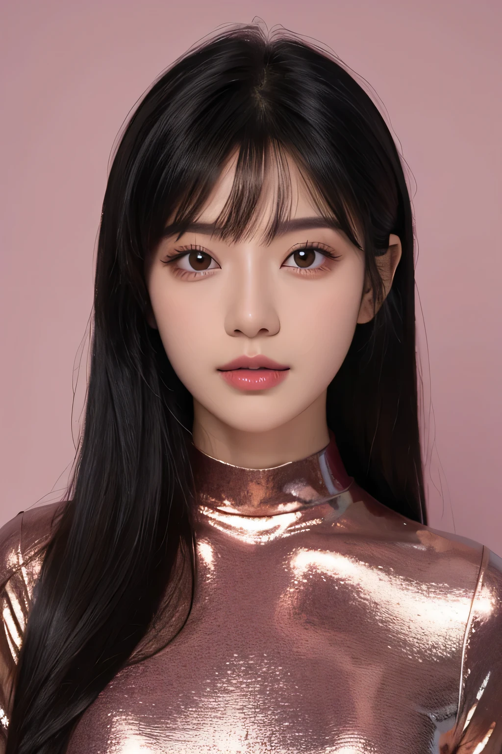 8k, RAW photo, realistic: 1.25), (lip gloss, eyelash, shiny face, Glossy skin, highest quality, ultra high resolution, Depth of written boundary, chromatic aberration, caustics, moist lips, Super cropped face, sparkling little eyes, black hair, semi-long, Snazzy, tight knit dress, Sheer、no makeup