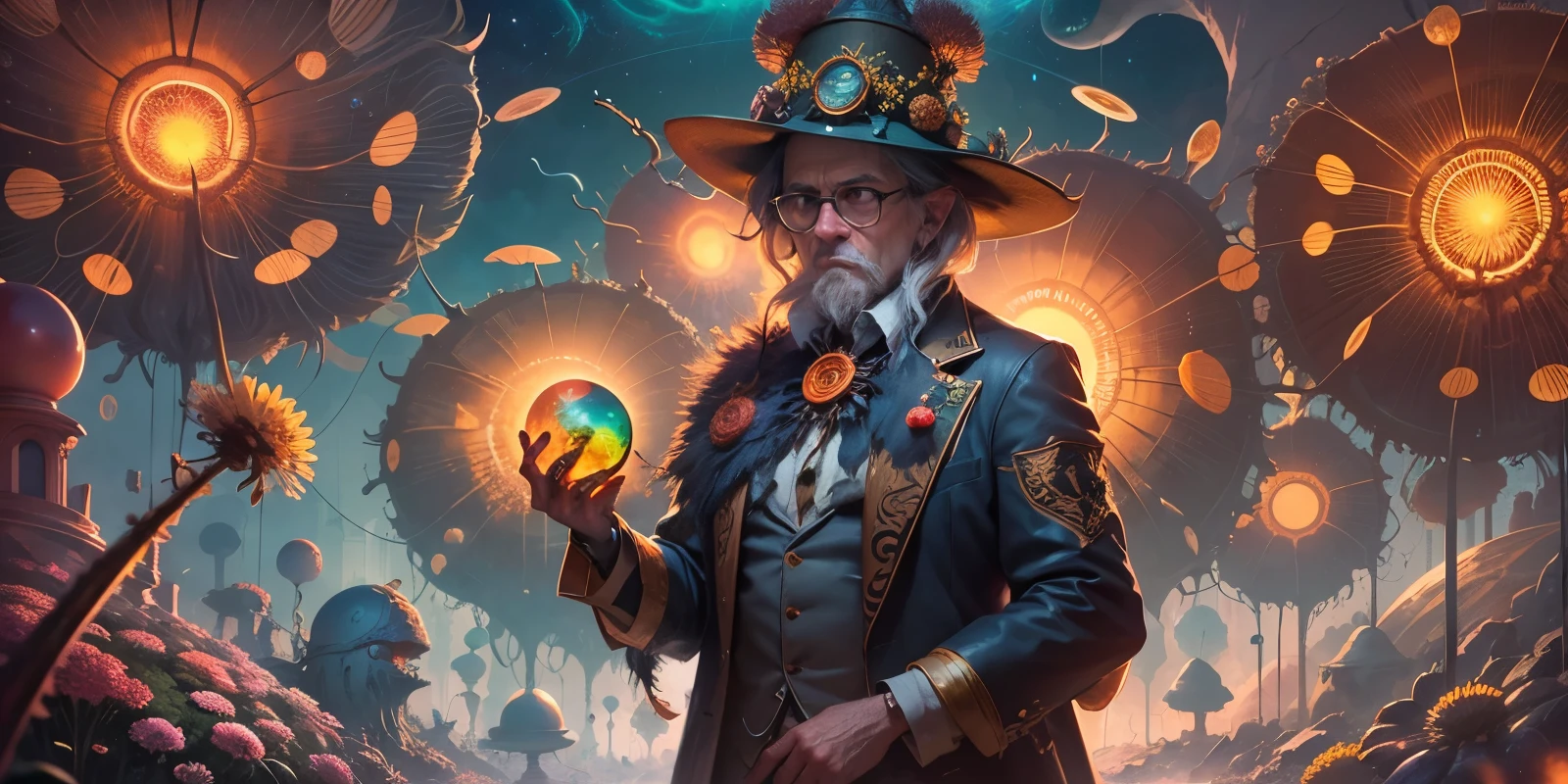 smooth, perfect, burly dandelion (((demondevil))), hundreds of eyes, deep eldritch underground color, art by (apterus:.45) celestial immaculate art, Artgerm, WLOP, Thomas Kinkade and Studio Ghibli; surreal fictionalization, Ralph Steadman style Fear and Loathing, Intricately Designed cosmic sky, Photograph Taken on Nikon D750, Intricate, Elegant, Digital Illustration, Scenic, Hyper-Realistic, Hyper-Detailed, 8kl flowervirus, protozoa, surreal, dandelion wanderer, agate geodes, by Dan Mumford, Dr. Seuss, WLOP, dandelionseer, flowervirus,