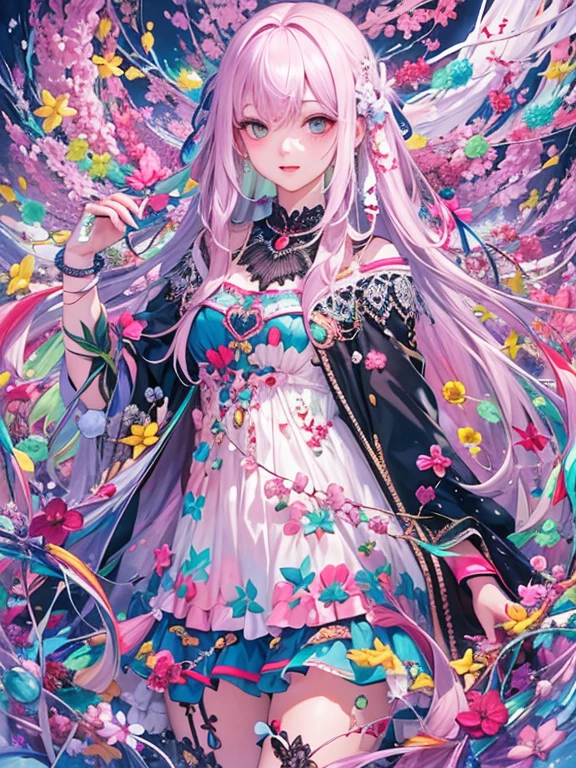 masterpiece、highest quality、super detailed、official art、beautiful beautiful、1 girl、glitch art:1.5、Colorful:1.5