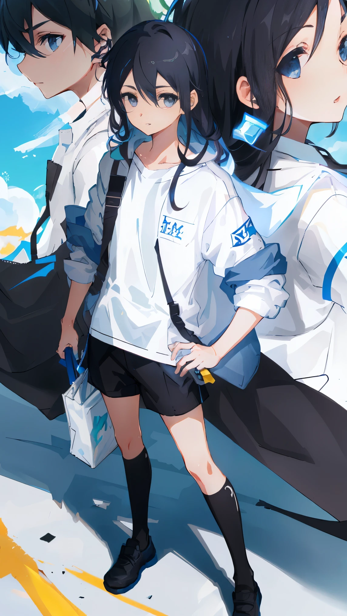 long black hair, white silk, White shirt,Female Kirito,Black silk knee socks