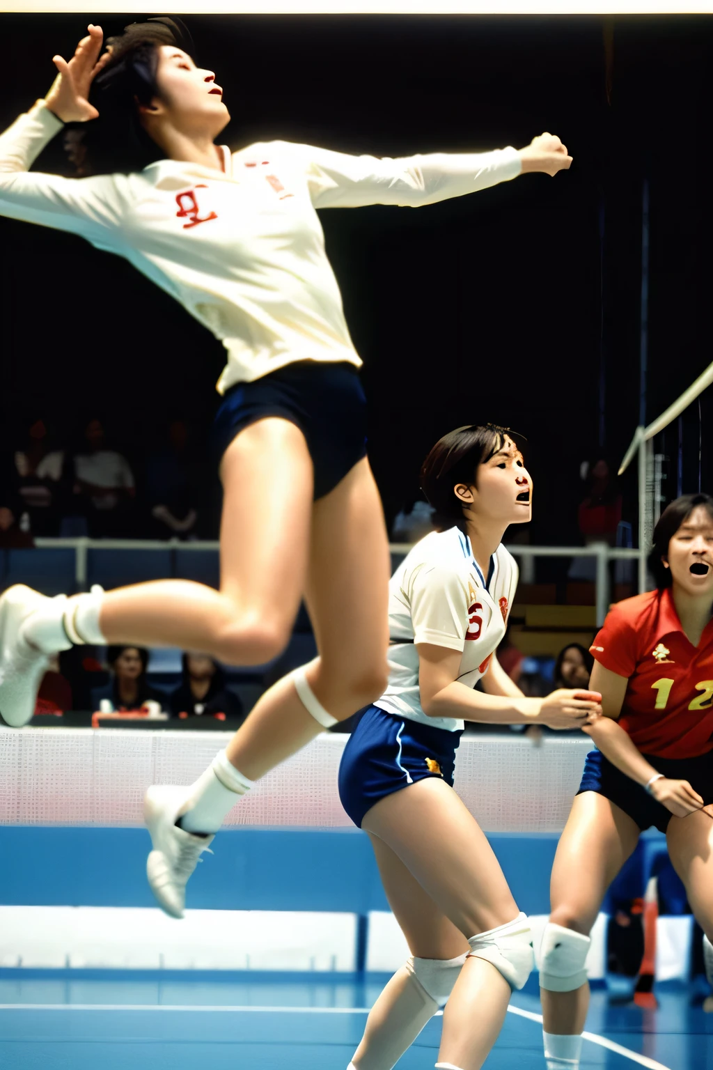 1981 Third Women&#39;s World Cup&#39;volleyball final，The Chinese team finally scored 3 points:2 Defeat Japan，（Lang Ping struggled to spike the ball during the game）