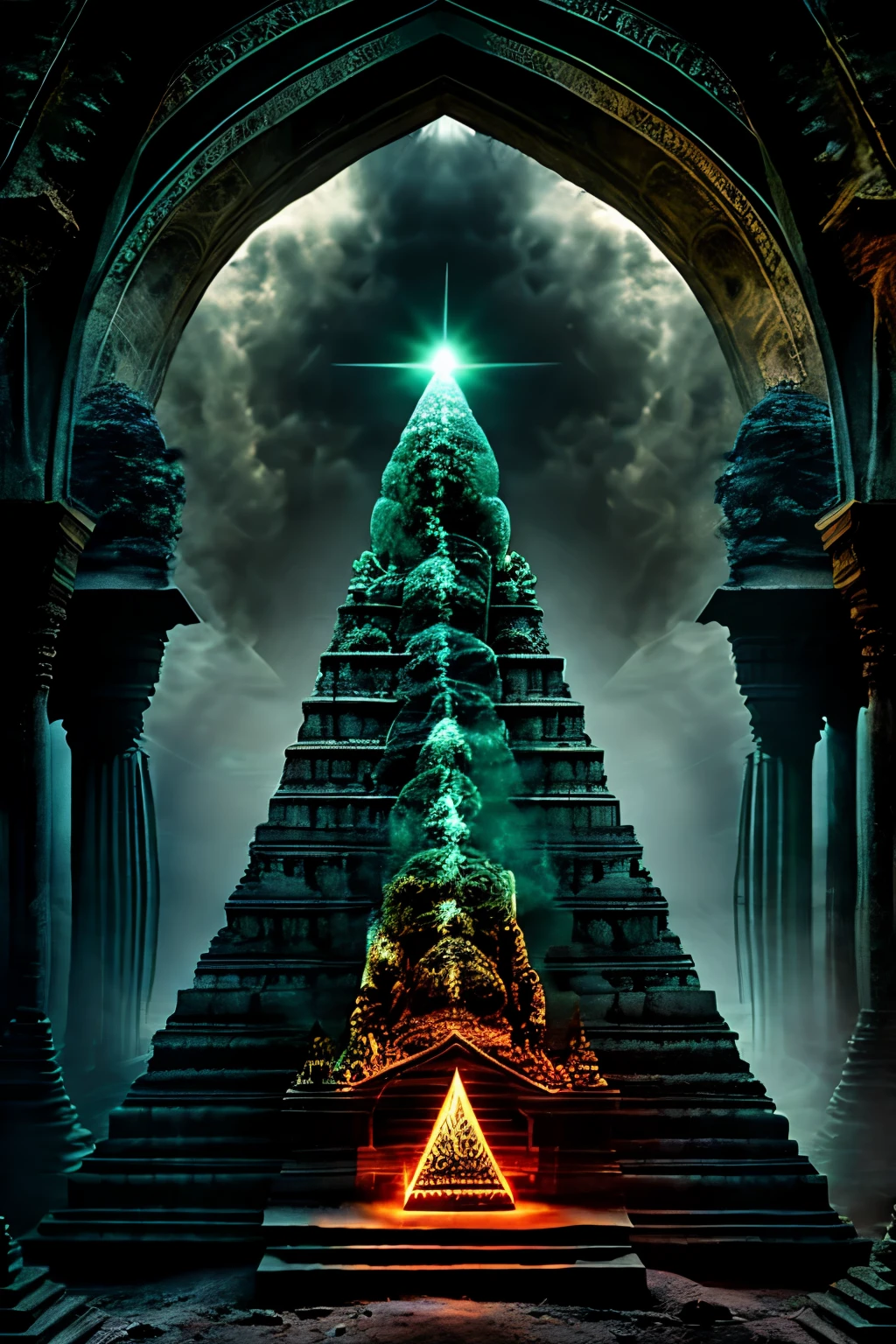 evil decor, effrayant, dieu Inde, nuit, smoke, Haunted Forest, India, pyramides, spirituality, hermetic symbolism, symbolique alchimique, symbolique sanskrit