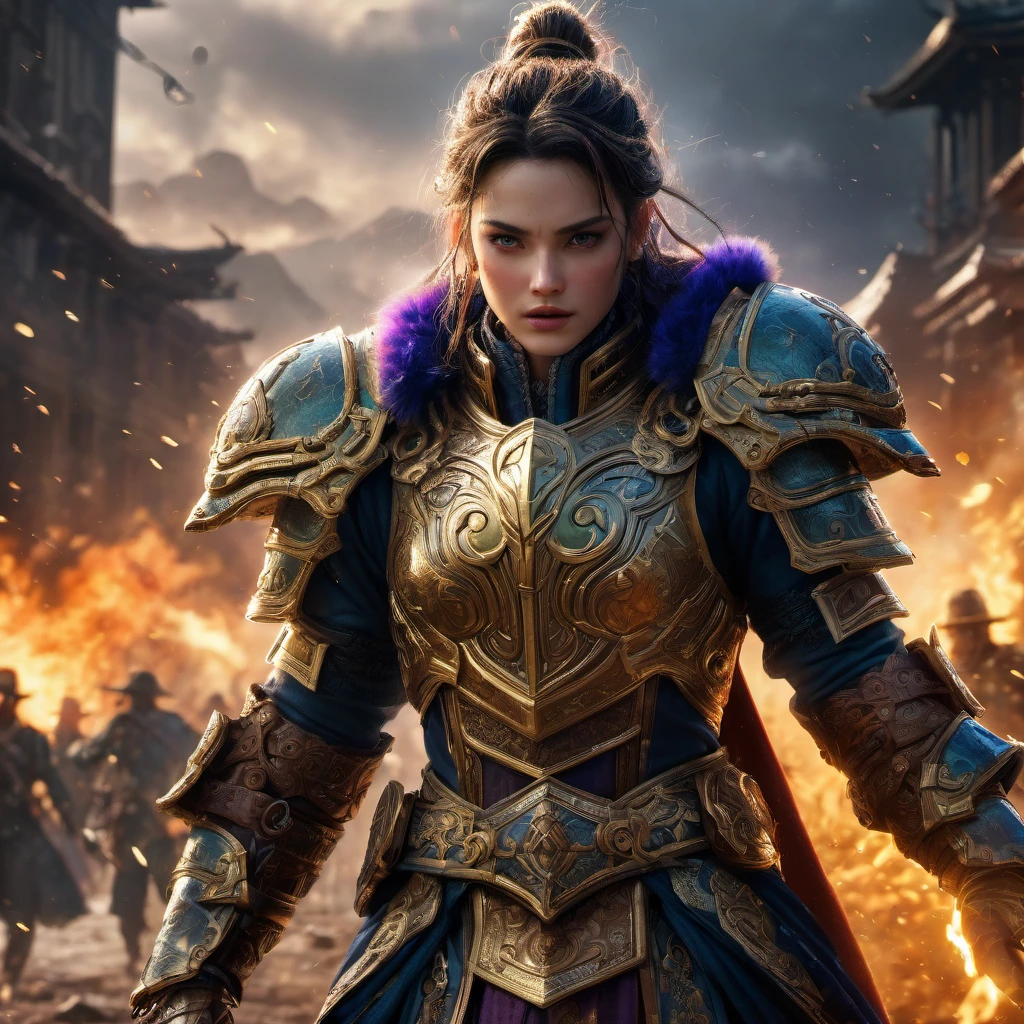 Final Showdown, aesthetic, extremely detailed, best quality, highres, HDR, action-packed, intense lighting, dramatic colors, dynamic composition, epic battle, powerful characters, intricate costumes, immersive environment, special effects, cinematic atmosphere, breathtaking scenery, stunning visuals, emotional storytelling, suspenseful moments, climactic ending, triumphant victory, artistic masterpiece.