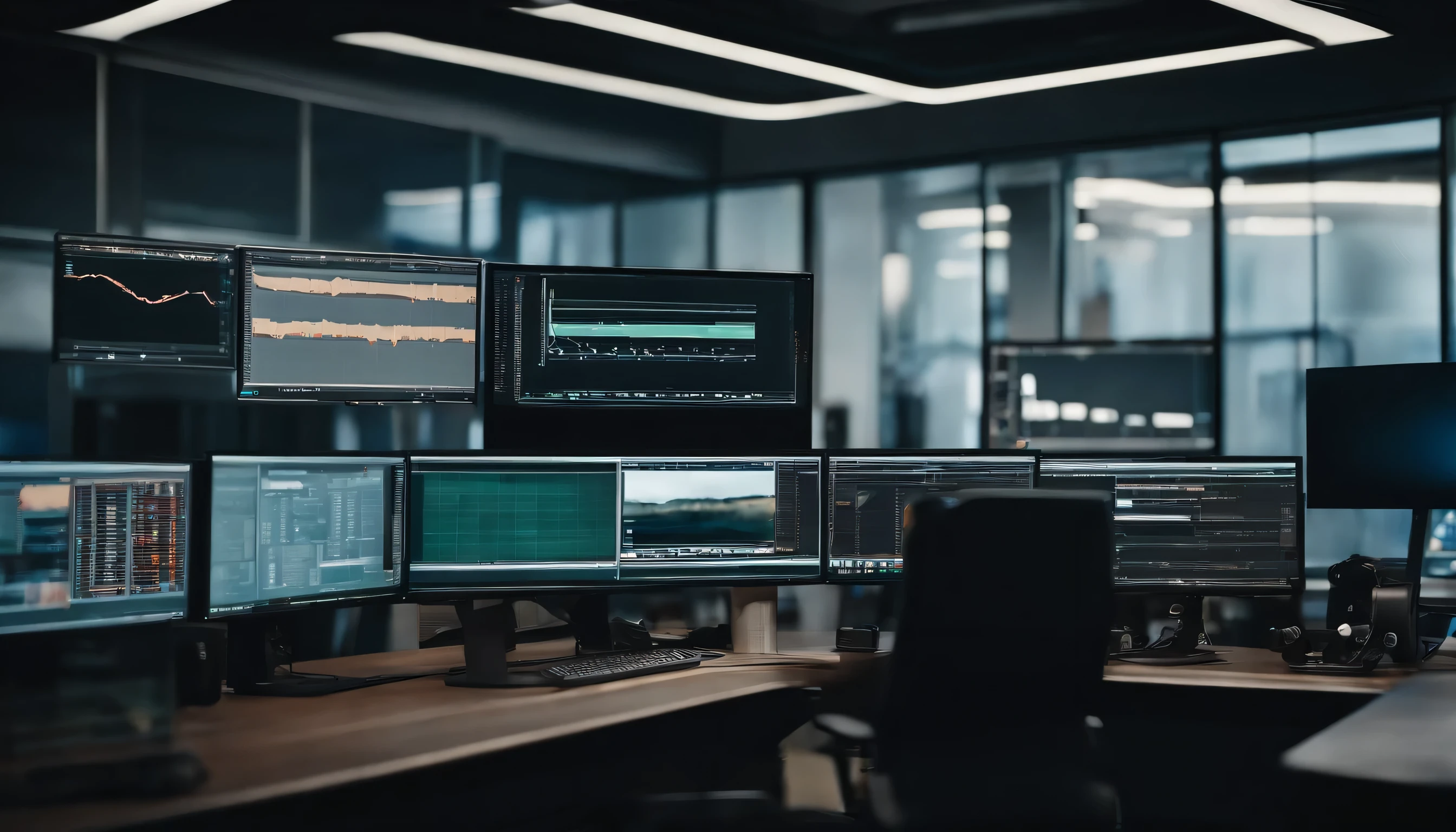 Close-up of the wide monitor in the office of the production factory, If you only have one monitor.