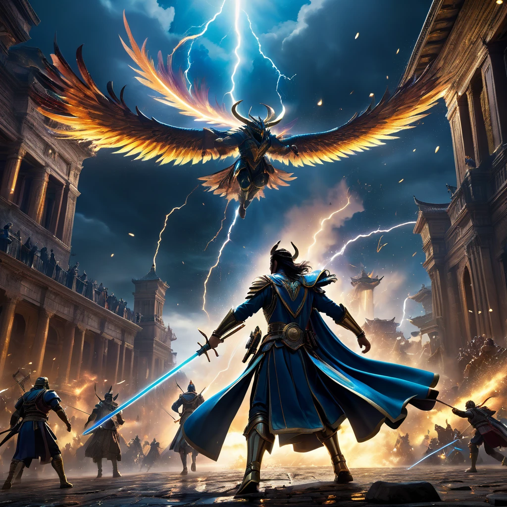 Final Showdown, aesthetic, extremely detailed, best quality, highres, HDR, action-packed, intense lighting, dramatic colors, dynamic composition, epic battle, powerful characters, intricate costumes, immersive environment, special effects, cinematic atmosphere, breathtaking scenery, stunning visuals, emotional storytelling, suspenseful moments, climactic ending, triumphant victory, artistic masterpiece.