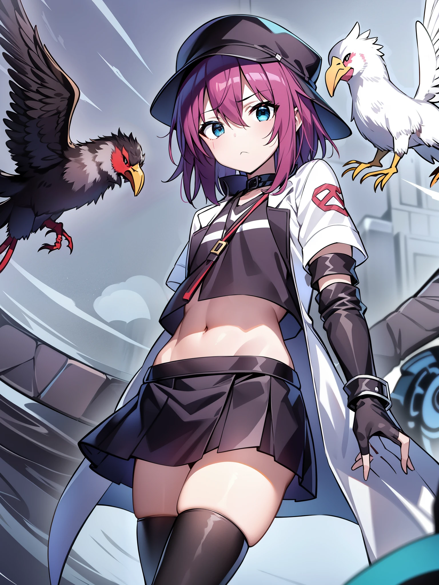 dream eaterメリー、merry nightmare、short hair、She looks like a  girl in the upper grades of elementary school to middle school.、Her ears are pointed, but she usually hides them with her hair and hat.。There is an inverted triangle pattern under each eye.。The navel-baring look of black underwear and white skirt is distinctive.、wearing a coat over it。On the sleeve of a hat or coat「closed eyelids」There is a pattern like、wearing horizontal striped knee socks。There is also an old scar on his bare skin that is hidden behind the arm cover on his right hand.。The shape of the eyes is an elongated rectangle。combat readiness、Fighting style is hand-to-hand combat。It also destroys everything in the illusionary world.、It also has the ability to neutralize the opponent.。Vigorous and active、He is energetic and doesn&#39;t know much about the real world, so he is very curious and curious.々be interested in something、「dream eater」。Crow、Be wary of birds such as chickens、often fights with animals。Kanazuchi、