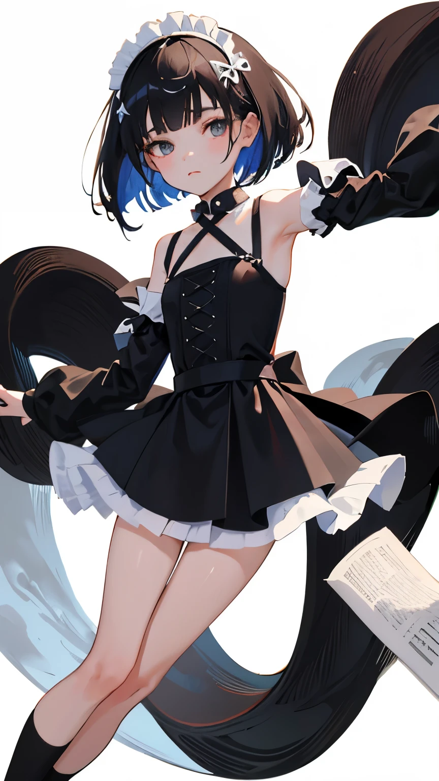 (1 Boy), solo,  Full-body portrait,  Lolita , Cute ，Black frilly swimsuit，Cute pose、Standing、White background, beautiful painting style, The Style, masterpiece, Top Quality, Highest quality, Ultra-high resolution with beautifully detailed lighting,