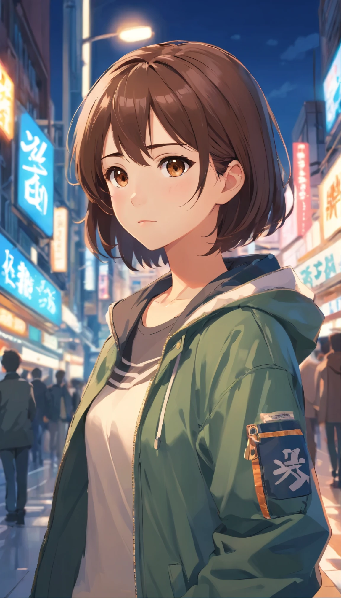 A beautiful and cute girl, wearing jacket, decent look, handsome girl, attitude, beautiful brown eyes, brown hair, cool style, 16y, detailed face, 8k