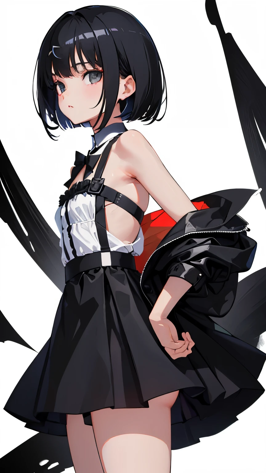 high resolution,high resolution,Kizi,Bblack hair,shorth hair,Eyes red,tilted eyes,humor,juvenile,苗条,toned body,,,maid clothes,starry sky,choker, dance mask covering the face