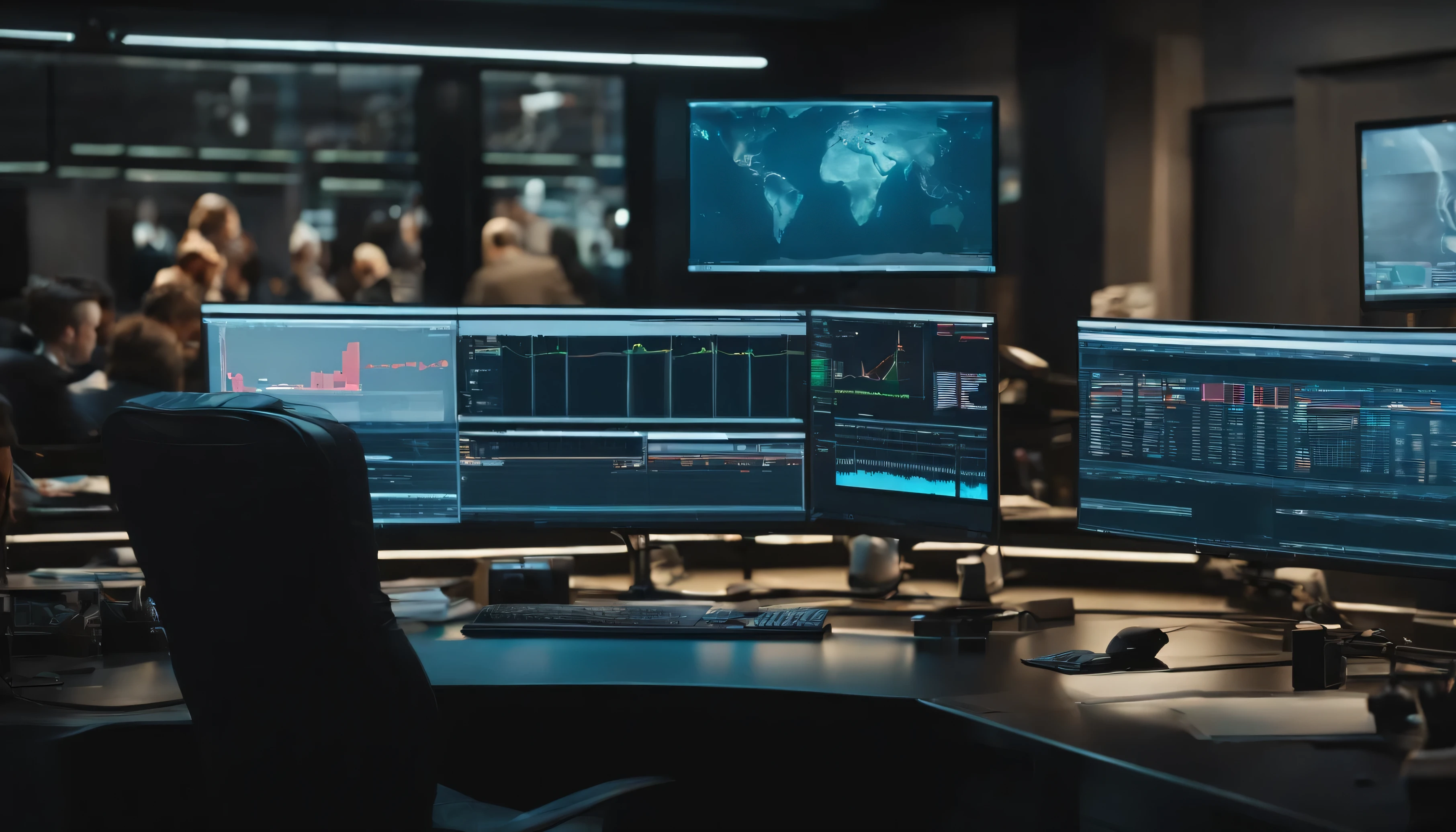 Close-up of the wide monitor in the office of the production factory, If you only have one monitor., the person is sitting on the right