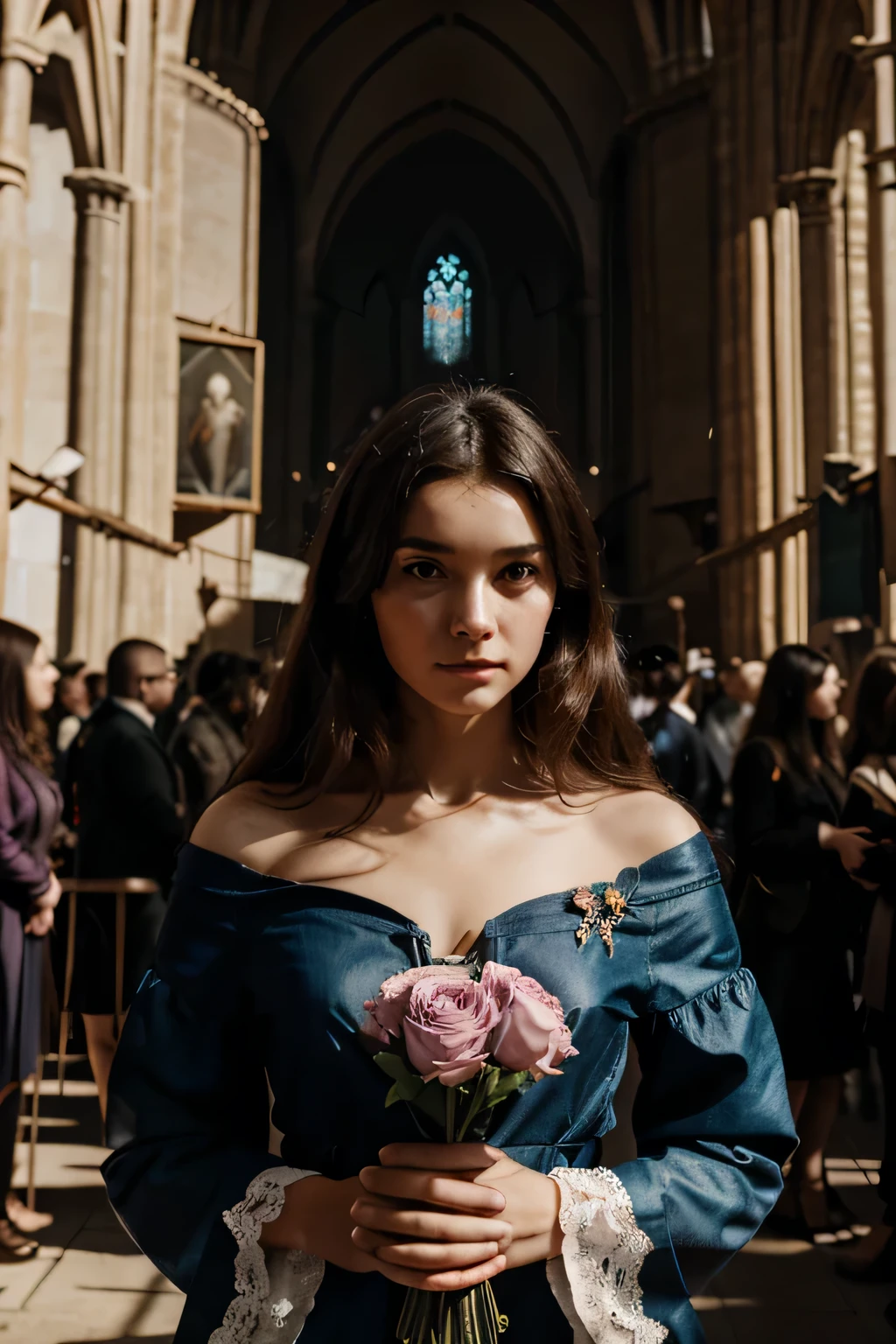 Un superbe portrait en couleur complexe d&#39;une personne de 30 ans [used to|cm550|4lexb0tez|kdlt0r0],, Composition de personnages épique,, [veuve de style :Style-Sylvamagic:0.2],, in a dark and flowery cathedral – Ilya Kuvshinov, alessio albi, nina masic,, acuity, natural lighting, Diffusion souterraine, f2, 35mm, grain de film 