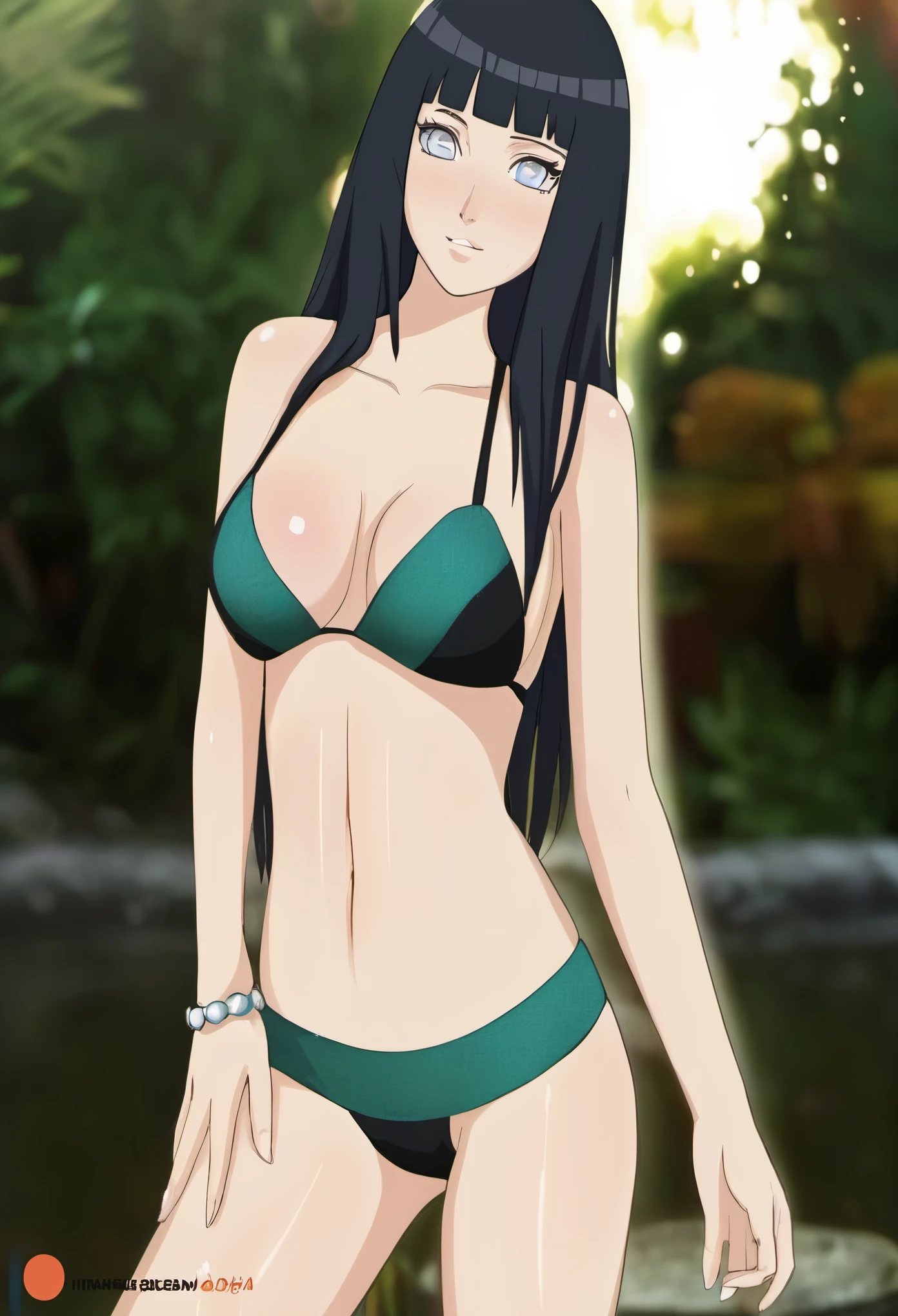 a cartoon picture of a woman in a bikini and a green bikini, hinata hyuga, hinata hyuga from naruto, nico robin, nezuko, nezuko-chan, is wearing a swimsuit, seductive anime girl, kotegawa yui, realistic bikini, mayuri shiina, tsunade from naruto, in a bikini, tifa lockhart