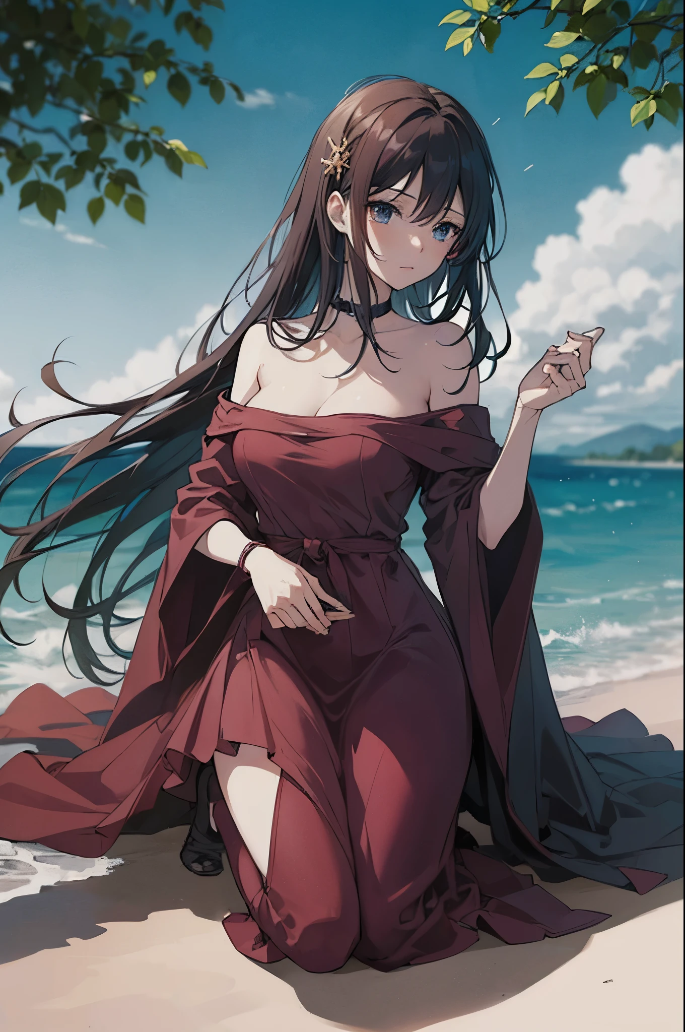 A woman with long black hair reads a book while making a bonfire at a campsite surrounded by trees by the lake at dusk.、Smooth anime CG art, hd anime wallpaper, beautiful anime, anime wallpaper, seductive anime girl, on the beach, (anime girl), beautiful anime girl, 4Kanime wallpaper, beautiful anime woman, High quality anime art style, beautiful attractive anime woman, 4k manga wallpaper, 