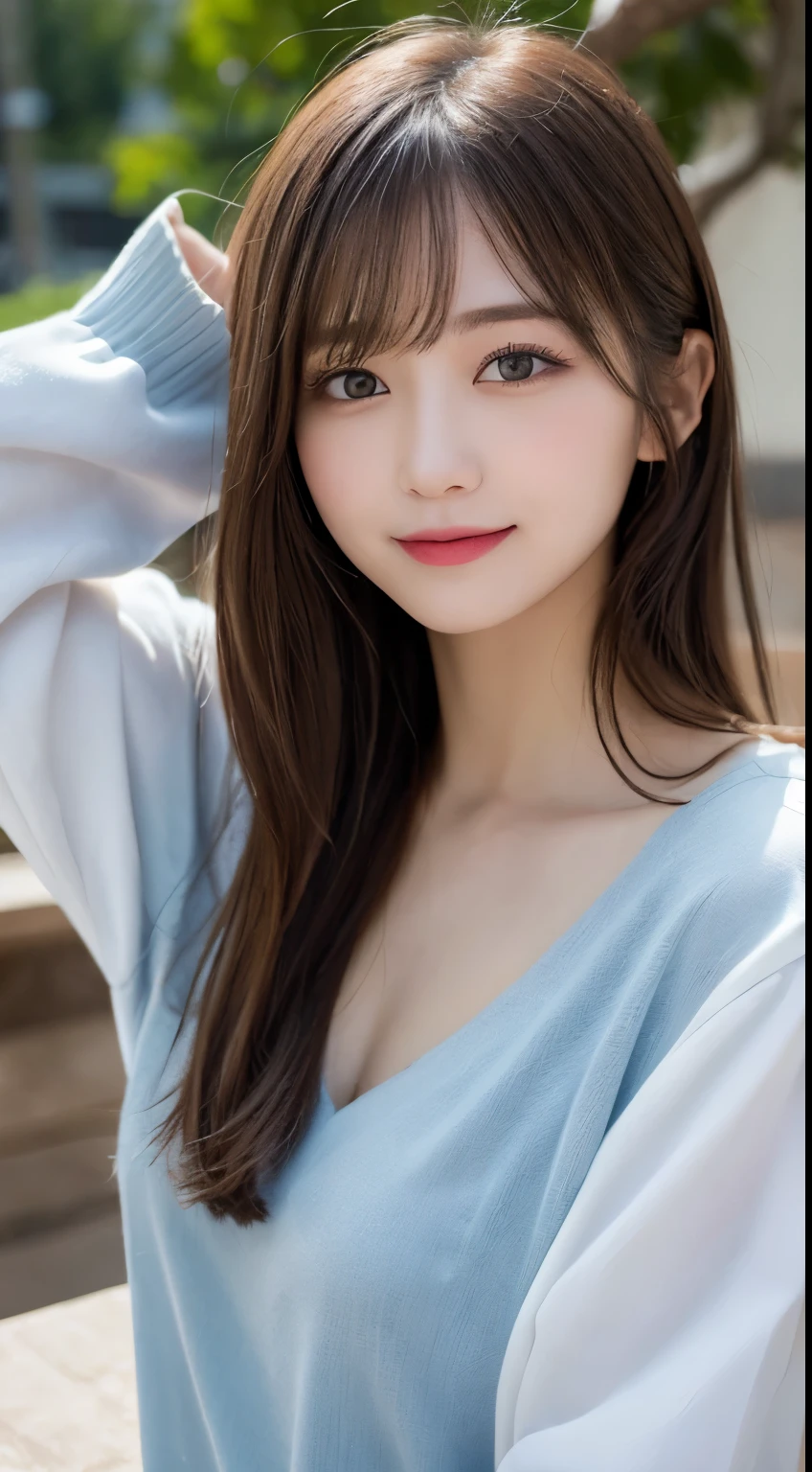 table top, highest quality, shape, Super detailed, finely, High resolution, 8k wallpaper, 完璧なダイナミックな構shape, beautiful and detailed eyes, spring dress one piece,medium hair, small breasts, natural color lip, random sexy pose,smile,big city、20 year old girl、midnight、美しくdetailed face、perfect and beautiful face,Big eyes、RAW photo、spread your arms and legs wide、Express your best mood with your whole body、beautiful and detailed eyes、small face、beautiful duplex、slim face and style、 (get closer to the face, enlarge the face, face focus:1.0), break, (masterpiece, highest quality, Super detailed, detailed face, 8k)、real photos、perfect and beautiful face、blur the background、smile