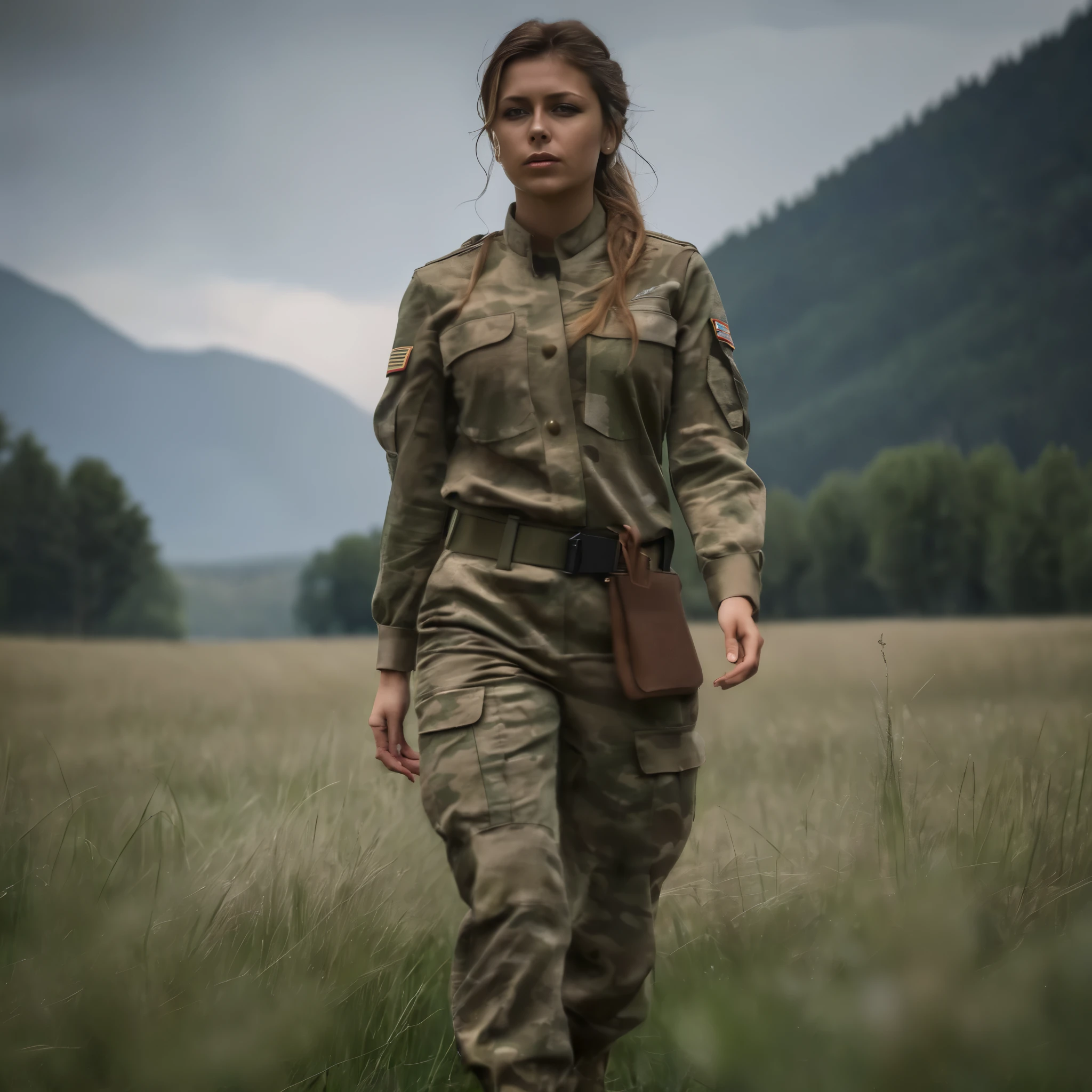 araffe in camouflage walking through a field of tall grass, military girl, infantry girl, soldier girl, olya bossak, female soldier, 35 years old, gloomy, multicam uniform, wearing military outfit, soldier, military clothing, military outfit, miltary, multicam, mechanized soldier girl, wearing military uniform, clothes in military armor, portrait of a female soldier