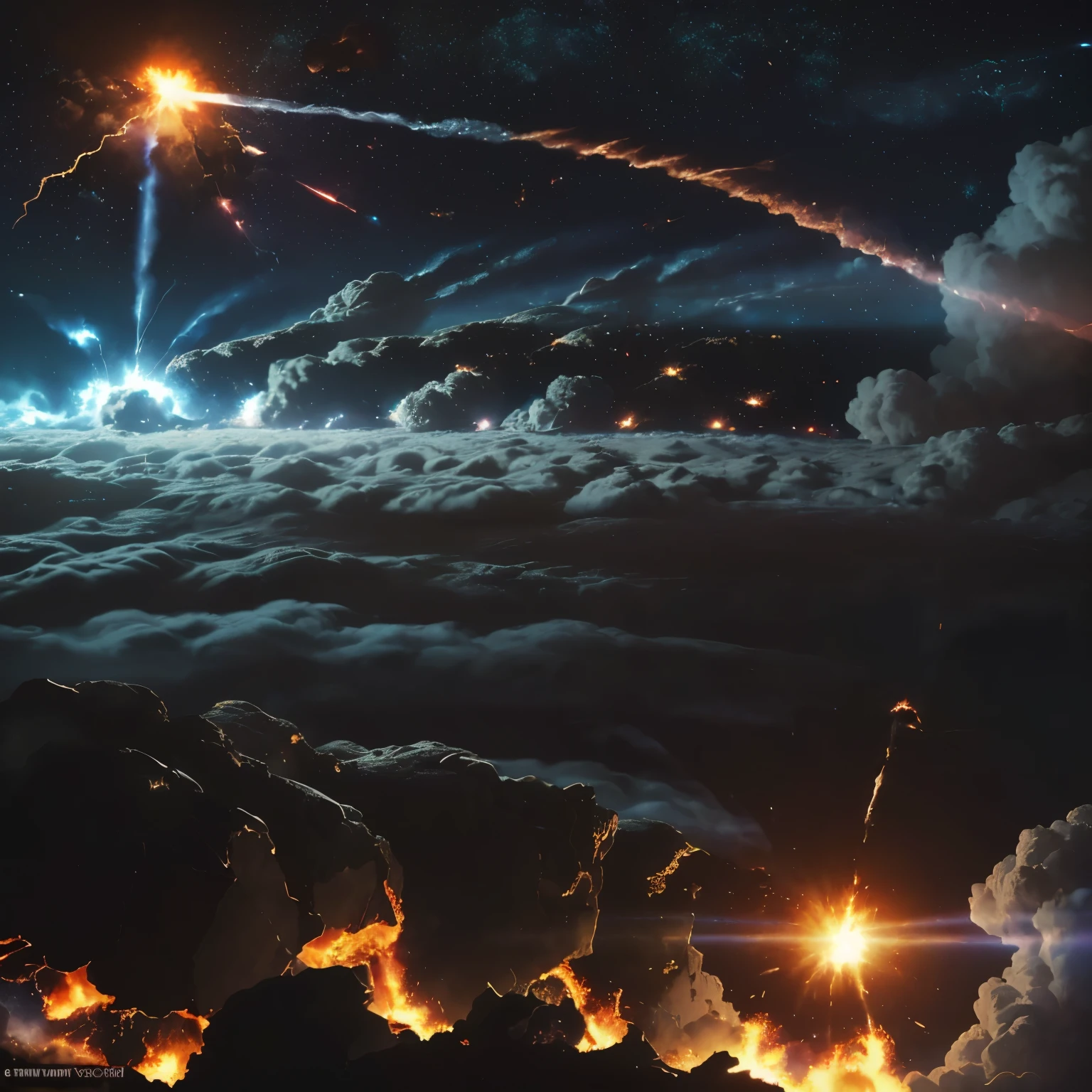 view from the space battleship, best quality, space battleship fires laser beam at the planet, (destroying it, exploding, burning, smoke, destruction, annihilation, shattering:1.7), motion-blur, action-lines, speed-lines, final battle, background outer space, (magnificent view:1.5)