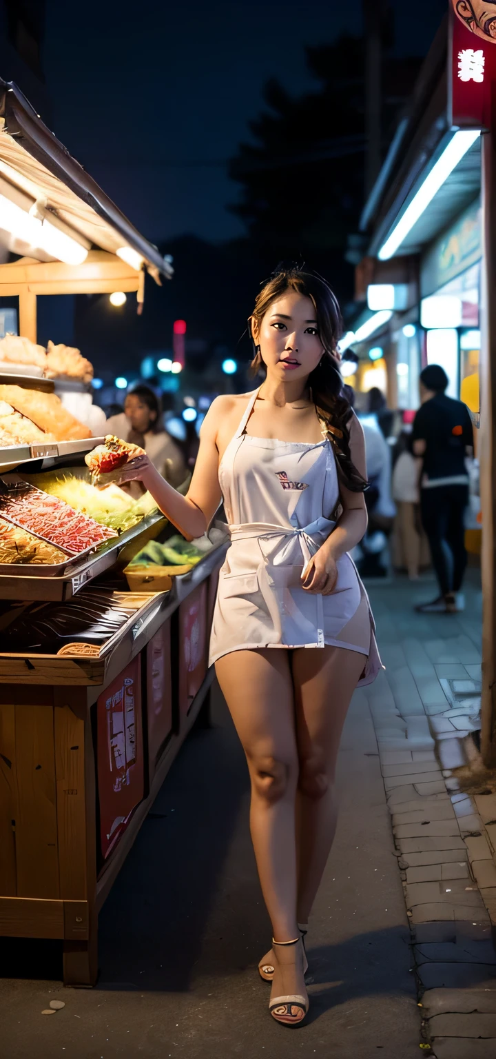 Woman shopping in night market, seoul south korea, savory foods, tanghulu dessert, sexy woman in sexy clothes