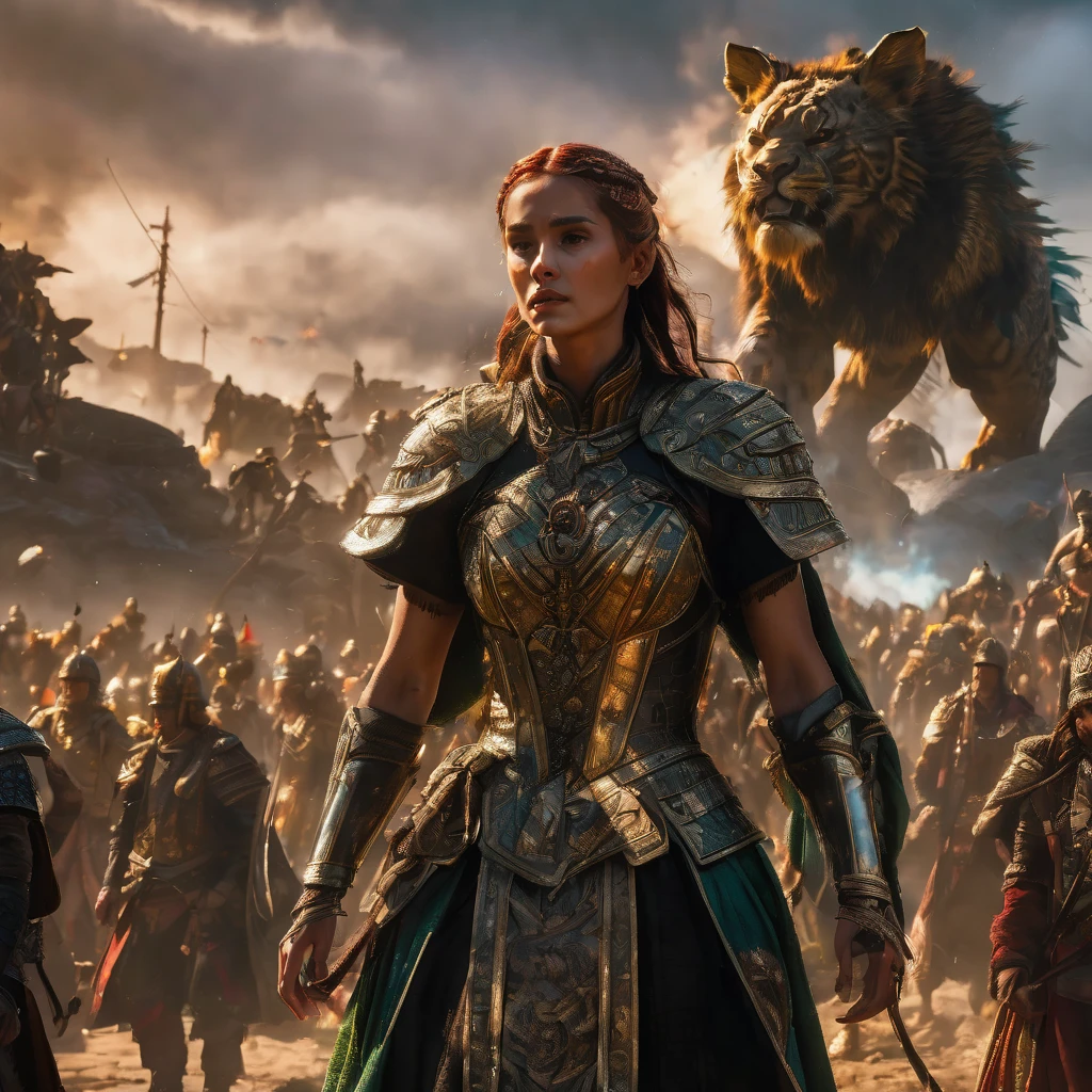 Final Showdown, aesthetic, extremely detailed, best quality, highres, HDR, action-packed, intense lighting, dramatic colors, dynamic composition, epic battle, powerful characters, intricate costumes, immersive environment, special effects, cinematic atmosphere, breathtaking scenery, stunning visuals, emotional storytelling, suspenseful moments, climactic ending, triumphant victory, artistic masterpiece.