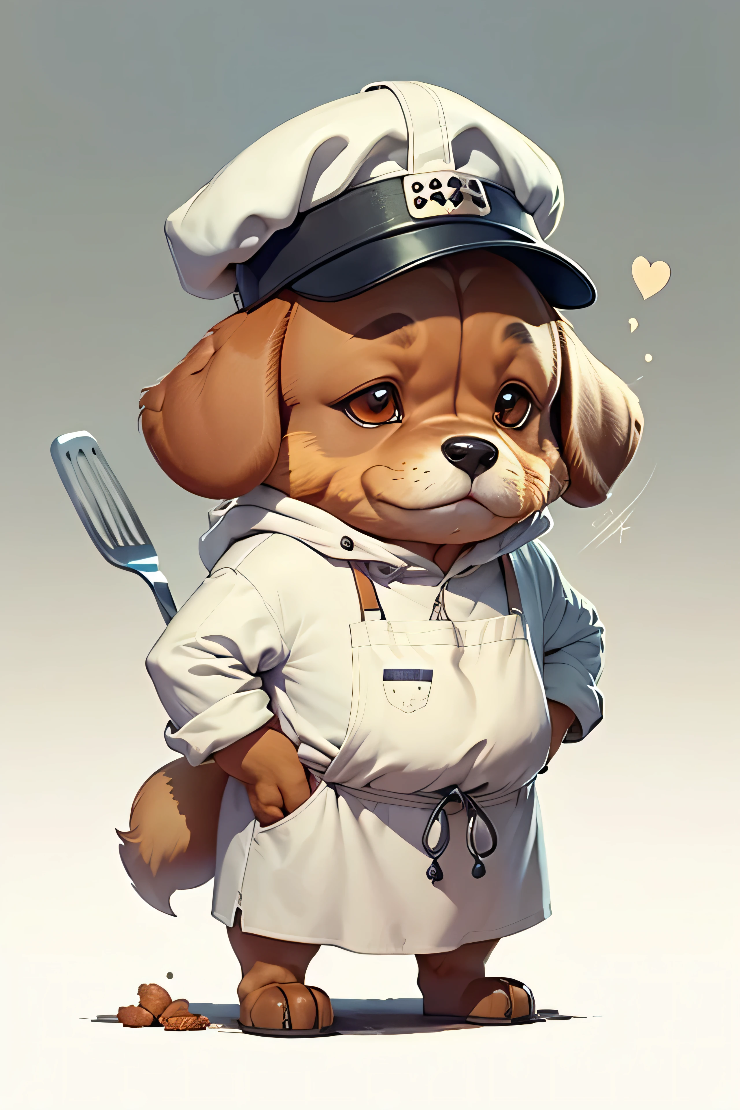 C4tt4stic,Cartoon in cooking of a French chef、Anthropomorphic dachshund dog(Saggy ears、Chef hat、White workwear)