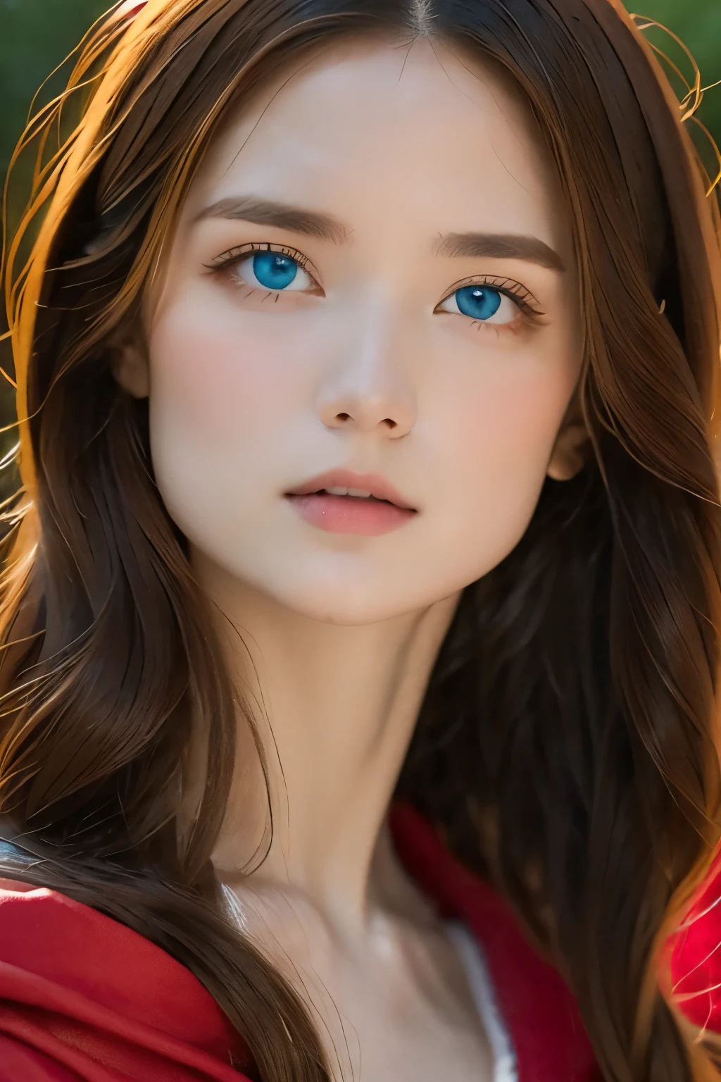 highest quality, 4k, High resolution, masterpiece:1.2, Super detailed, (realistic, realistic, realistic:1.37), lively, Unusual eyes of red and blue，strong gaze，Seductive eye contact，fiery red iris，star shining in dark blue，Shining eyes，Bright colors，portrait，fantasy art，magical red light，mysterious beauty，Red color palette，Long hair，red-like cloak