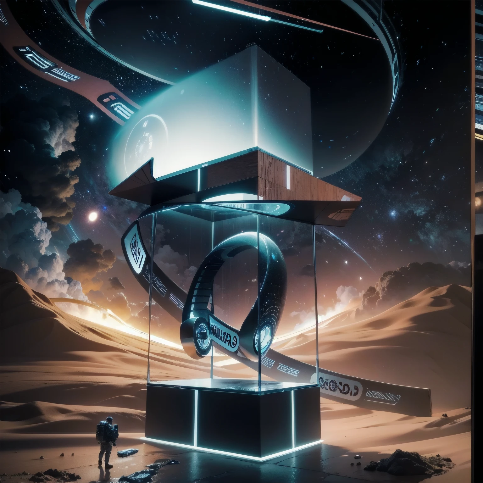 a masterpiece:1.2,highres,ultra-detailed (best quality,4k,8k), professional, photorealistic:1.37, 3D rendering art style, concept artists, vibrant colors, studio lighting, realistic scene, man, box, photo, trend on Behance 3D art, award-winning digital rendering, promotional rendering, man winning a competition, gateway to outer space, product design concept, spatial portal