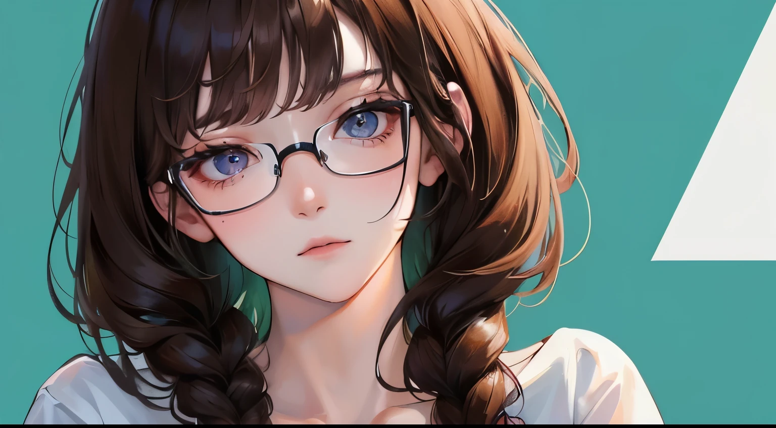 (((one girl)))、(emphasize the chest))、Masterpiece,best quality, (((arms folded))), determined expression, Glasses、((No expression))、black shirt、upper body diagram
(highest resolution、clear_image)、best quality、contrast of light and shadow、((illumination))、very detailed、semi-realistic、braided hairstyle、brown hair、bangs、25 years old、office Lady,,young、((green background))、delicate facial features facial features、