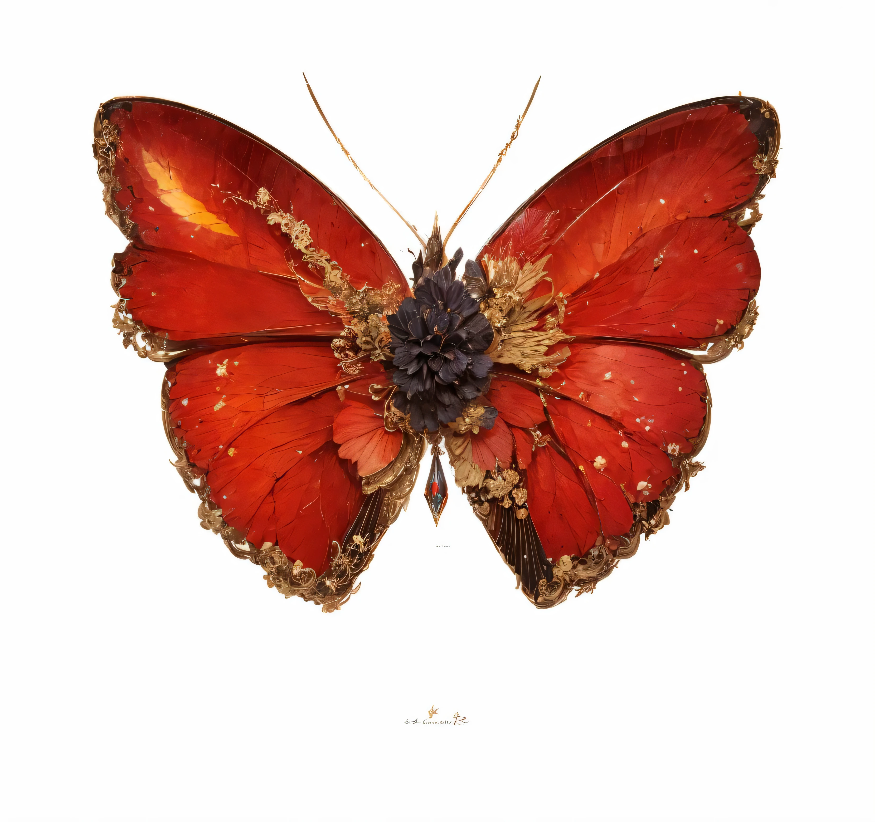 rose elements，fire element，There are dark golden lines on the wings，golden pattern，