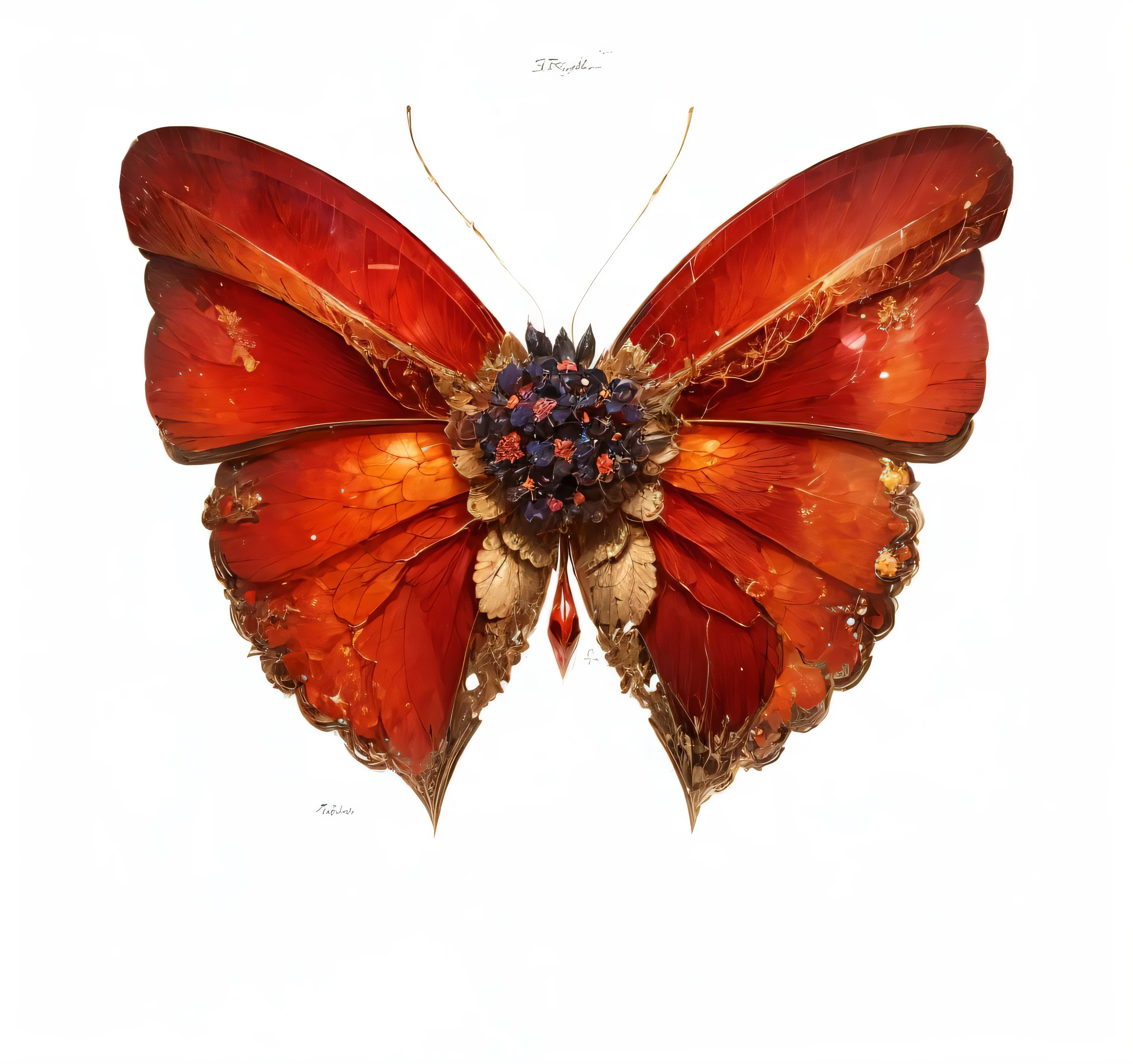 rose elements,fire element,There are dark golden lines on the wings,golden pattern,