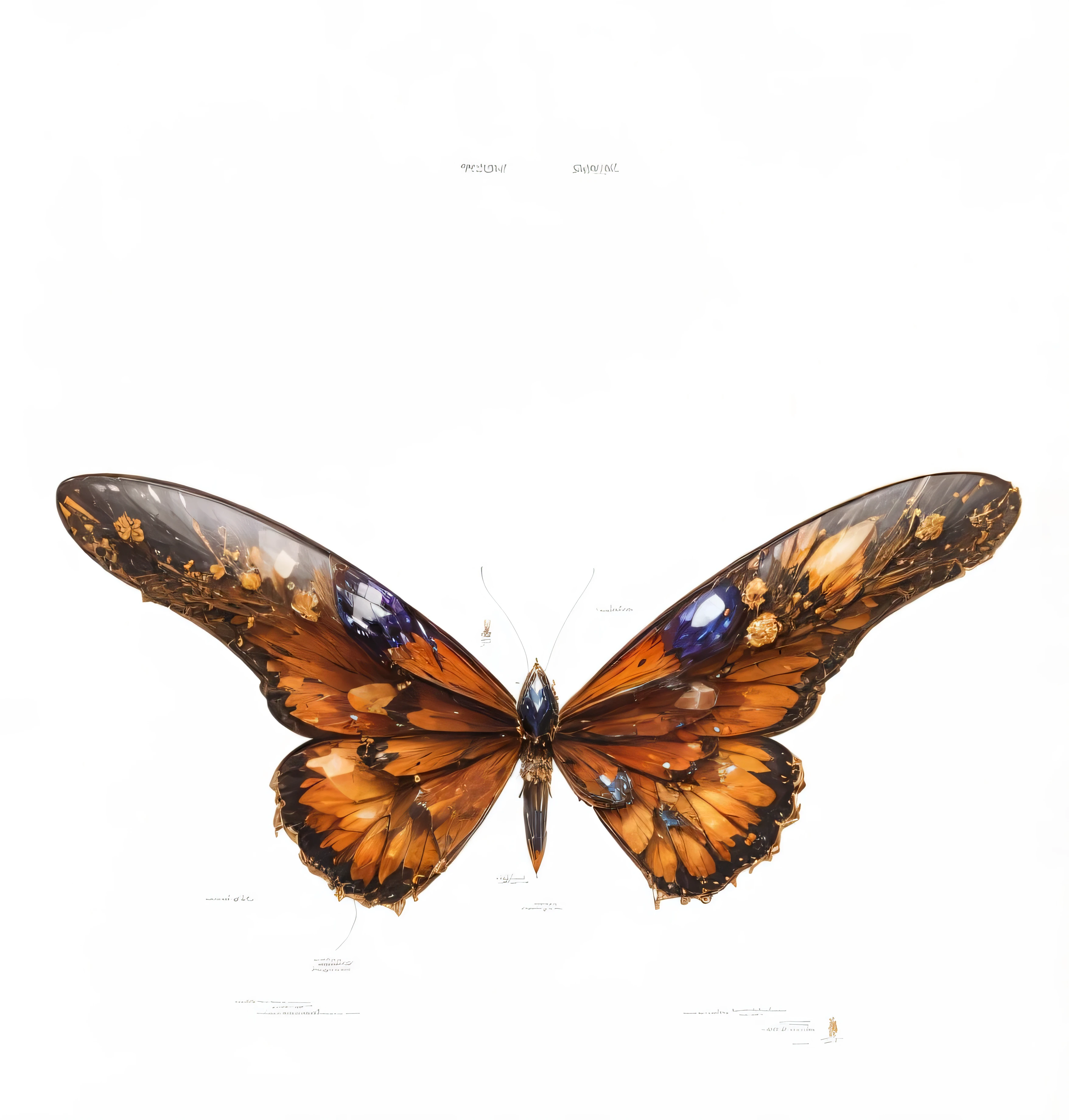 orange proportional element,Black poisonous spots on wings,Gold pattern elements