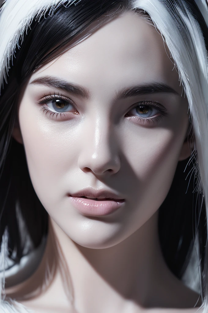 Beautiful girl with realistic black eyes, white skin, medium length black hair, perfect face, perfect eyes, wearing a coat, very detailed, comprehensive movie, digital painting, 8k, cinematic lighting, highest quality, High resolution, Fine work, Post-processing, perfect results, surreal