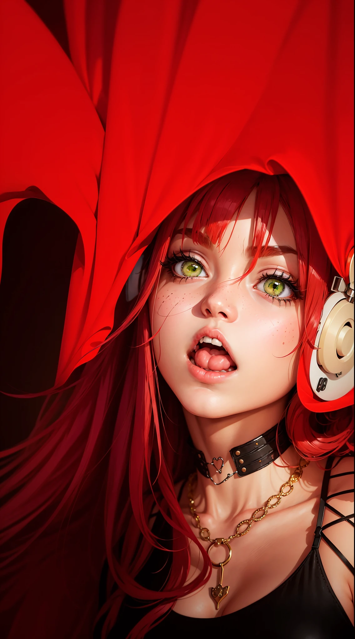 Woman, anime girl, Vampire, red hair, devil eyes, green hair, Gothic art, modern, anime, Realism, Pop art, Art Nouveau, masterpiece, ccurate, anatomically correct, textured skin, super detail, high details, high quality, award winning, best quality, highres, 1080P, 4K, 16k