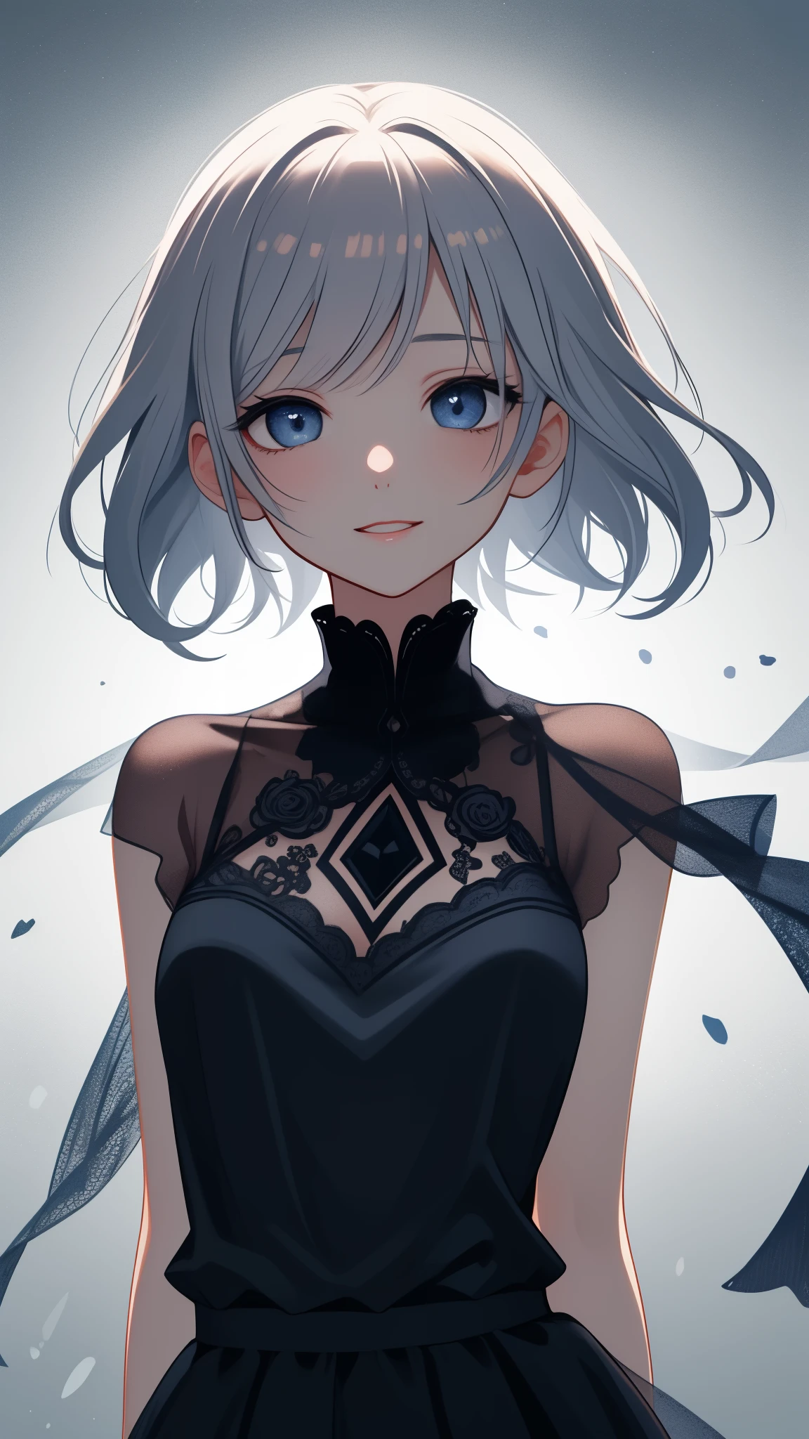 (best quality,masterpiece:1.2,ultra-detailed), kawaii, 1girl, beautiful detailed eyes, (dropping eyes), beautiful detailed lips, gray hair, gradient hair, short hair, a short skirt, soft lighting, vibrant colors, (happy expression), turning