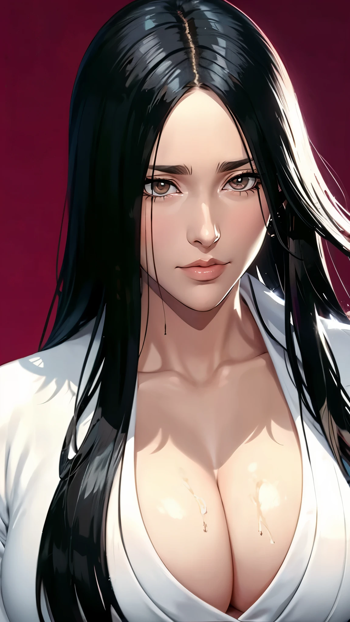 （（（完美figure，figure，black Japanese clothing,White feather woven, （（（bleach，Scars on the chest, red eyes,unohana））），S型figure:1.7））），((masterpiece)),high resolution, ((Best quality at best))，masterpiece，quality，Best quality，（（（ Exquisite facial features，looking at the audience,There is light in the eyes，Happy，***********nterlacing of light and shadow，huge ））），（（（looking into camera，fighting stance，red background，Blood）））