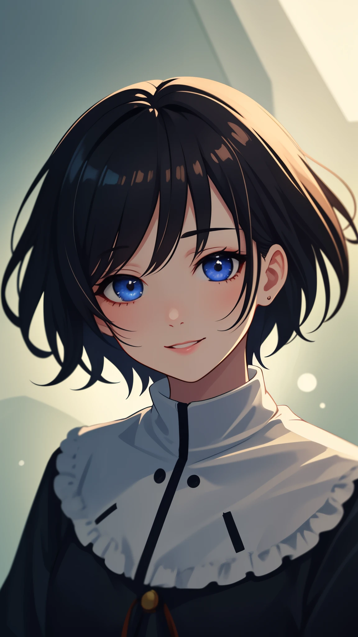 (best quality,masterpiece:1.2,ultra-detailed), kawaii, 1girl, beautiful detailed eyes, (dropping eyes), beautiful detailed lips, black hair, gradient hair, short hair, a short skirt, soft lighting, vibrant colors, (happy expression), turning