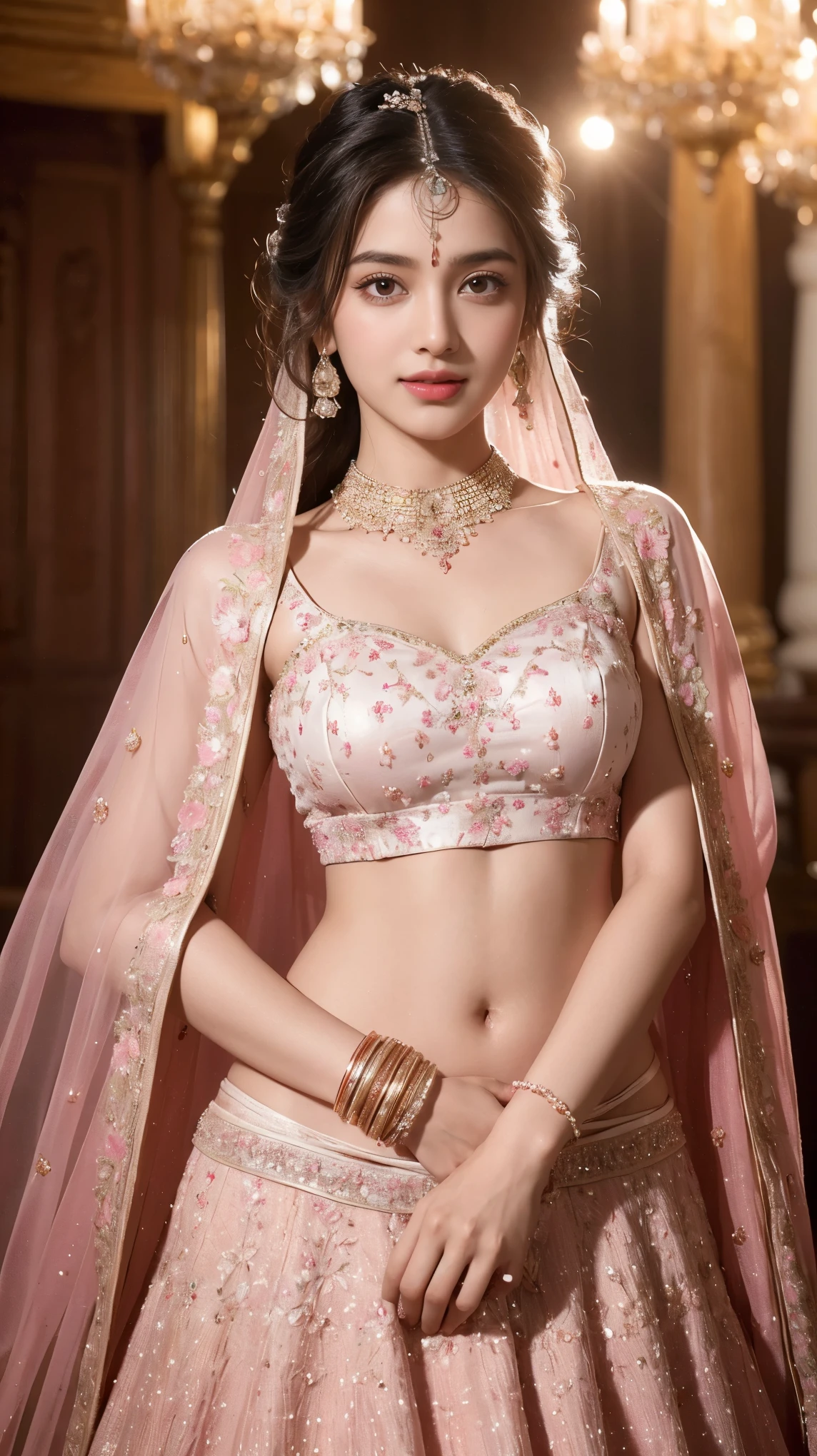nsfw:1.1、smile、Cowboy Shot、Nipples are visible、Abdominal muscles、((Beautiful young Indian woman))、(Dark Skin)、Black Hair、((Big Breasts))、((Intricately embellished sari dress))、(((Ultra tight pink saree)))、Lots of accessorieaharaja、Bollywood、Slender women、 8K Ultra HD,Detailed face、Delicate texture, (((Trendy hairstyle)))、Taj Mahal、Temples in India、Beautiful and majestic palace、((Delicate photo)),(Girl Astepeace RAW Photo Details:1.25), (Highest quality:1.6), (Ultra-high resolution:1.5), (Realistic:1.75), 8K resolution, Canon EOS R5, 50mm, Absurd, Very detailed,Cinema Lighting、