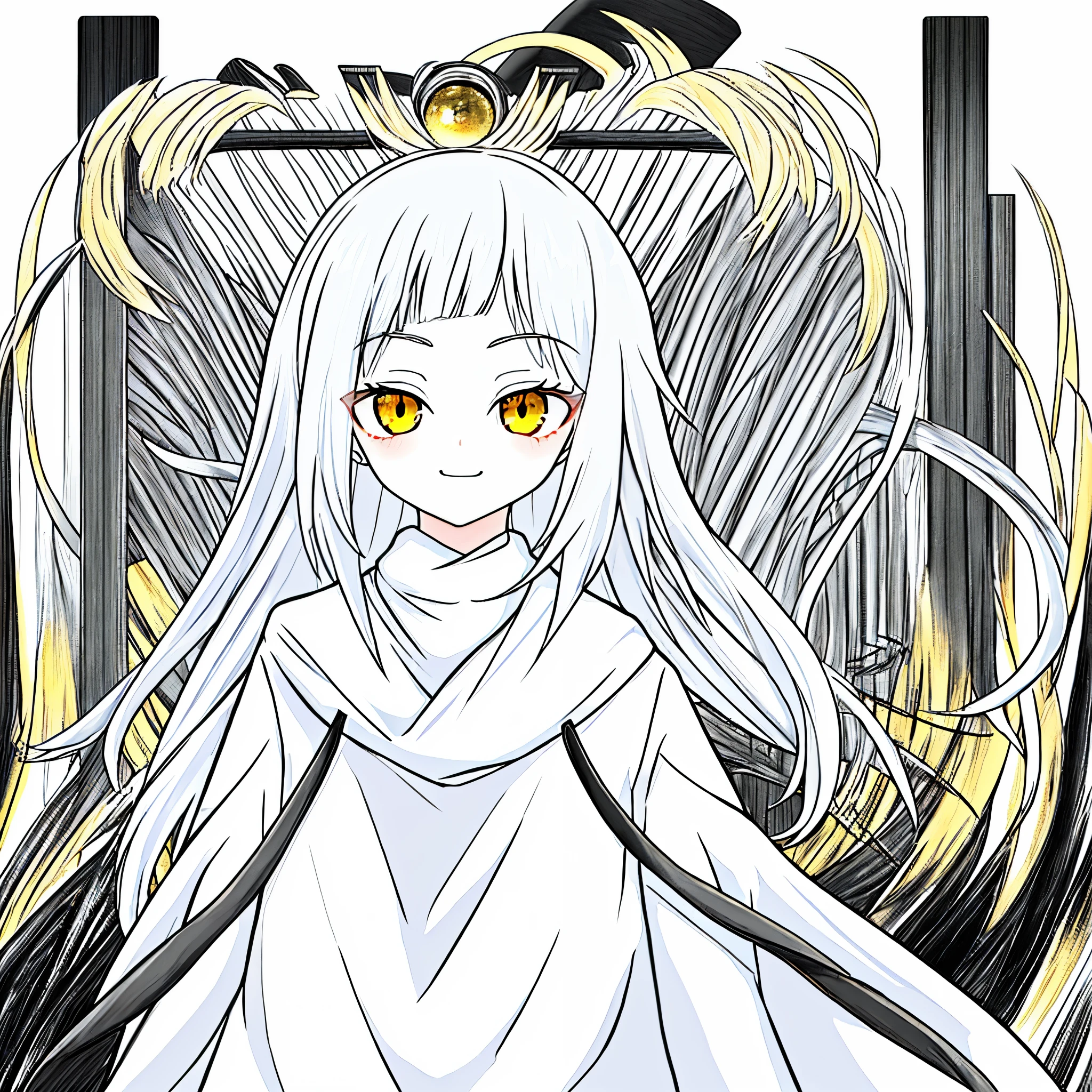 Long white silver hair,Golden yellow eyes, white sweater, Smirking, Female,8k quality,anime