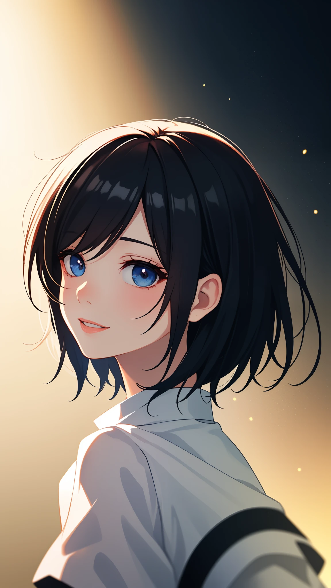(best quality,masterpiece:1.2,ultra-detailed), kawaii, 1girl, beautiful detailed eyes, (dropping eyes), beautiful detailed lips, black hair, gradient hair, short hair, a short skirt, soft lighting, vibrant colors, (happy expression), turning