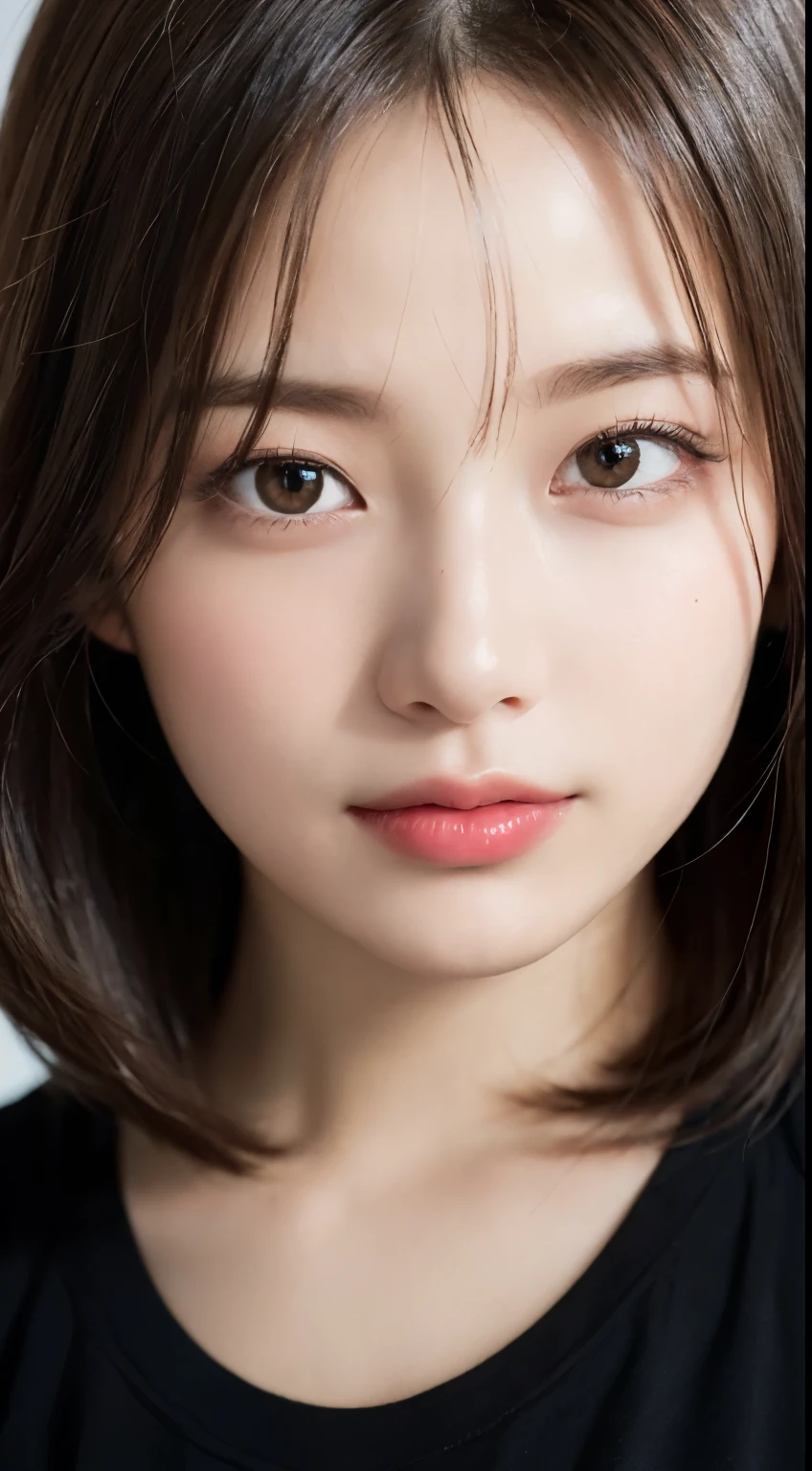 ((close-up photo of face:1.4)), mix 4, (8k, RAW photo, highest quality, masterpiece: 1.45), (realistic, Photoreal: 1.37), one girl, cute, laughter, professional lighting, Plain color,photon mapping, radio city, Physically based rendering, Gradient Blonde Hair, brown hair, very short hair,gal,good looking, with a girl,Tank top,highest qualityの写真, High resolution, 1080p, (clean face), (Detailed facial description), (Detailed explanation of hand masterpiece), lively, extreme light and shadow, bob cut hair, masterpiece, Rich details, (detailed facial features), (highest qualityの写真), (masterpiece), (finely tuned), dual、look in front of you, thin clavicle,white simple background