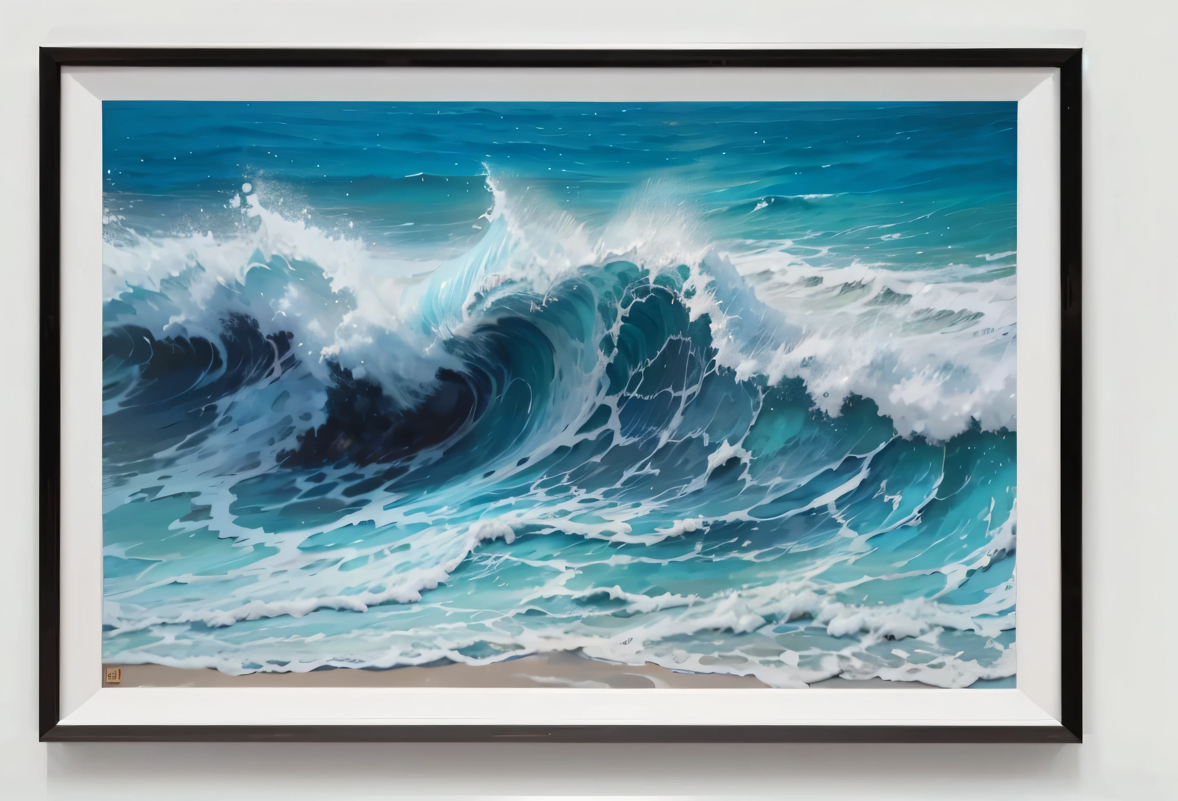 a painting of a wave crashing on the beach with blue water, super detailed acrylic painting, extremely detailed painting, highly detailed 4 k painting, 8 k hd detailed oil painting, ultra detailed painting, detailed 4 k painting, super detailed painting, an oil painting. wave, detailed sea, super detailed oil painting, 8 k highly detailed art, detailed 4 k oil painting