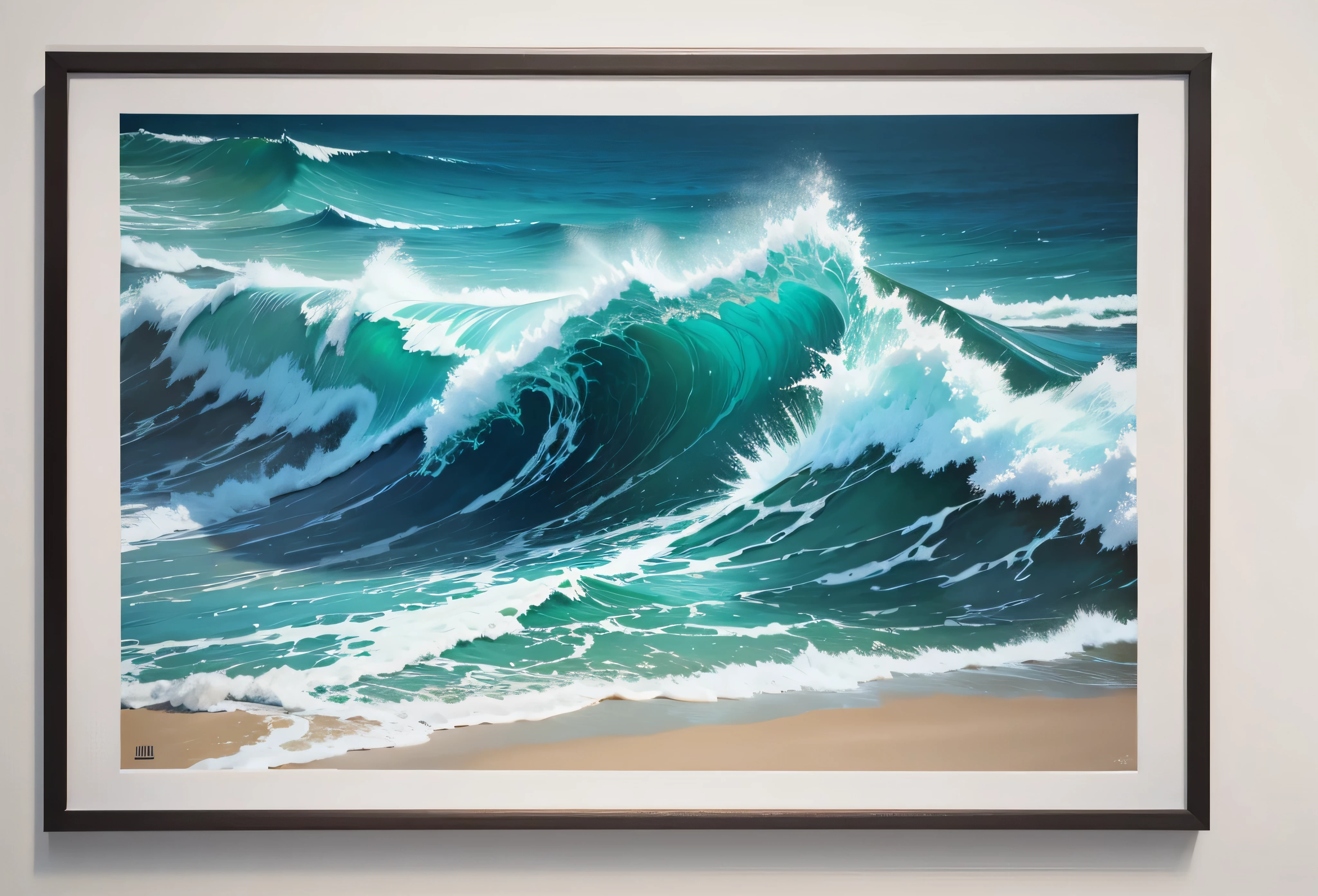 a painting of a wave crashing on the beach with blue water, super detailed acrylic painting, extremely detailed painting, highly detailed 4 k painting, 8 k hd detailed oil painting, ultra detailed painting, detailed 4 k painting, super detailed painting, an oil painting. wave, detailed sea, super detailed oil painting, 8 k highly detailed art, detailed 4 k oil painting