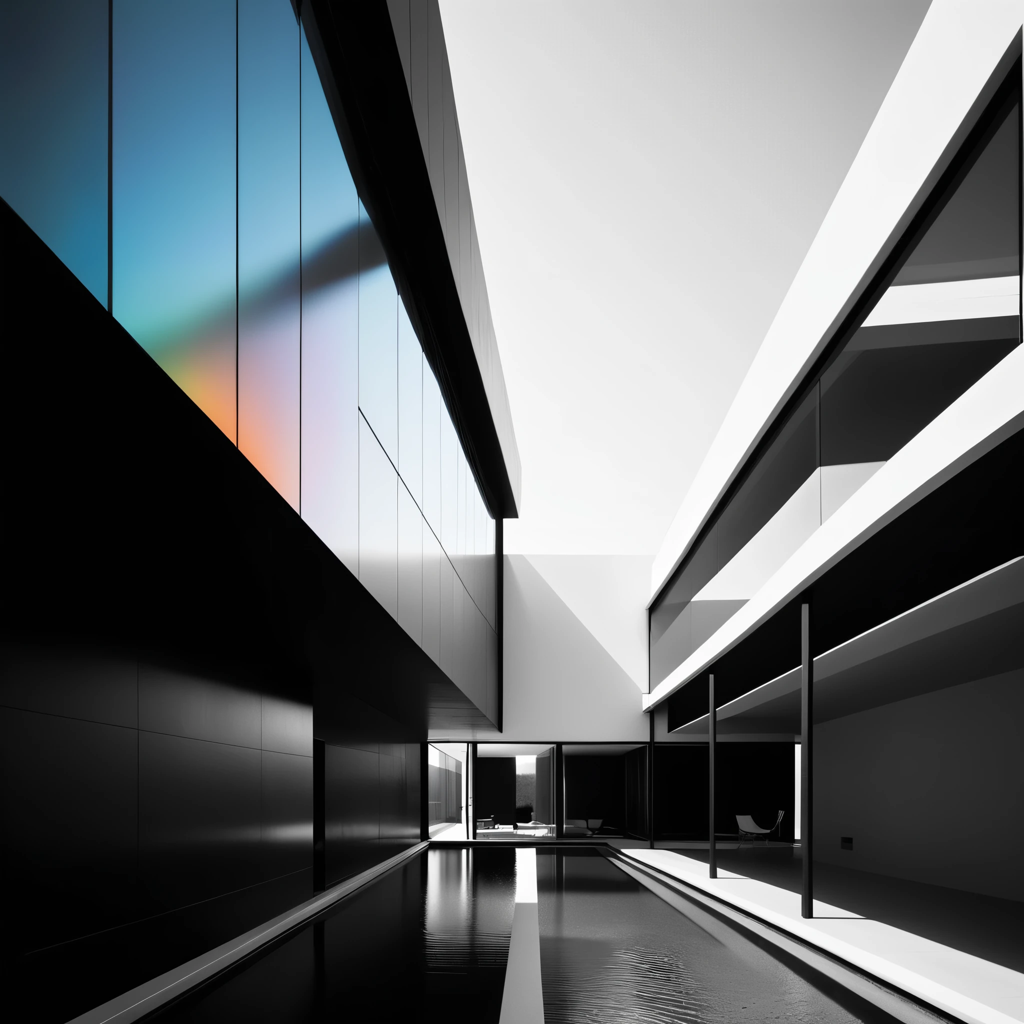 Minimalist photography,black and white,Beautiful lines,There is light and shadow,high-definition,Rich details,8k,Moshe Safdie